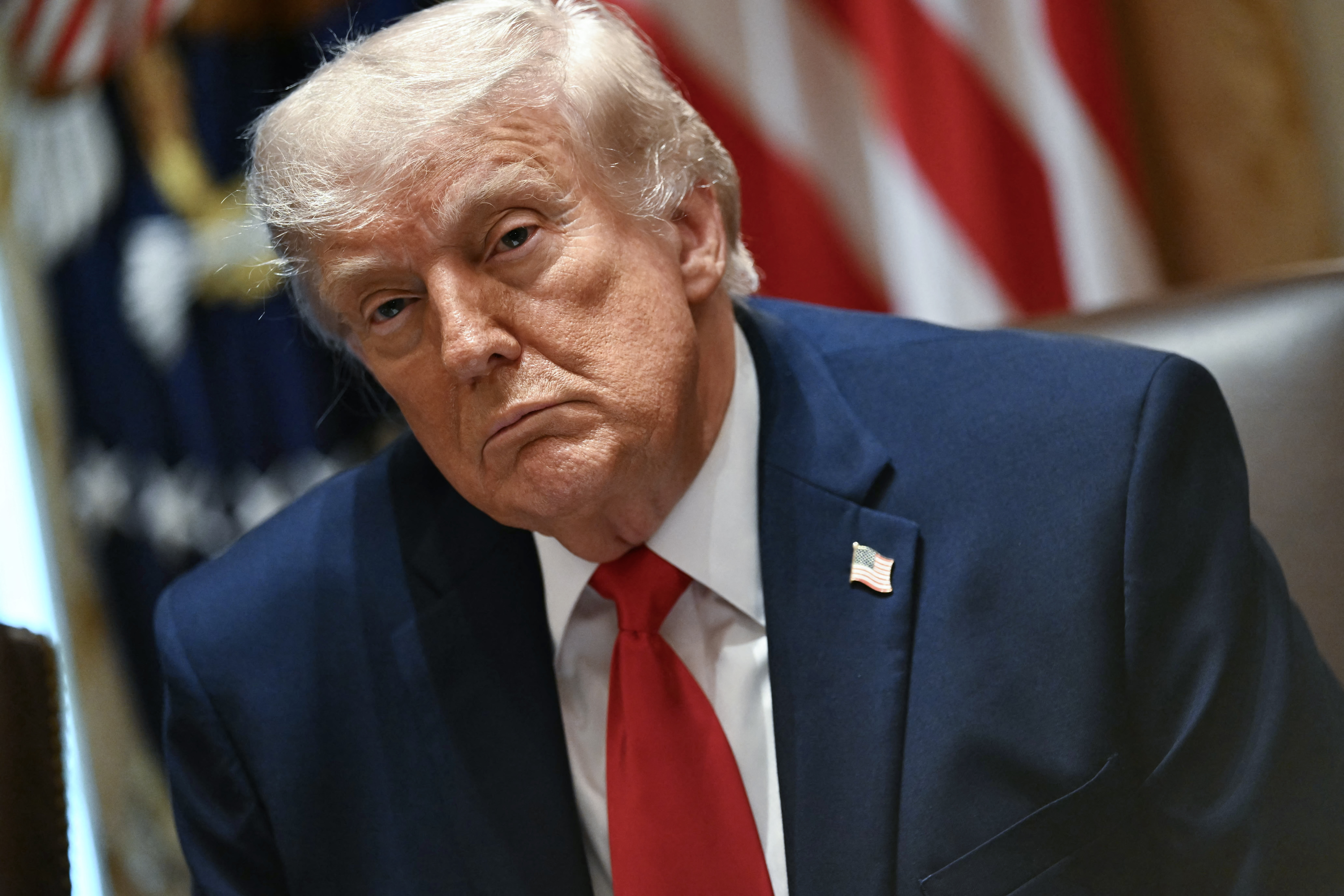 US President Donald Trump looks on during a cabinet meeting in the Cabinet Room of the White House in Washington, DC, on May 27, 2026. (Photo by Kent NISHIMURA / AFP)