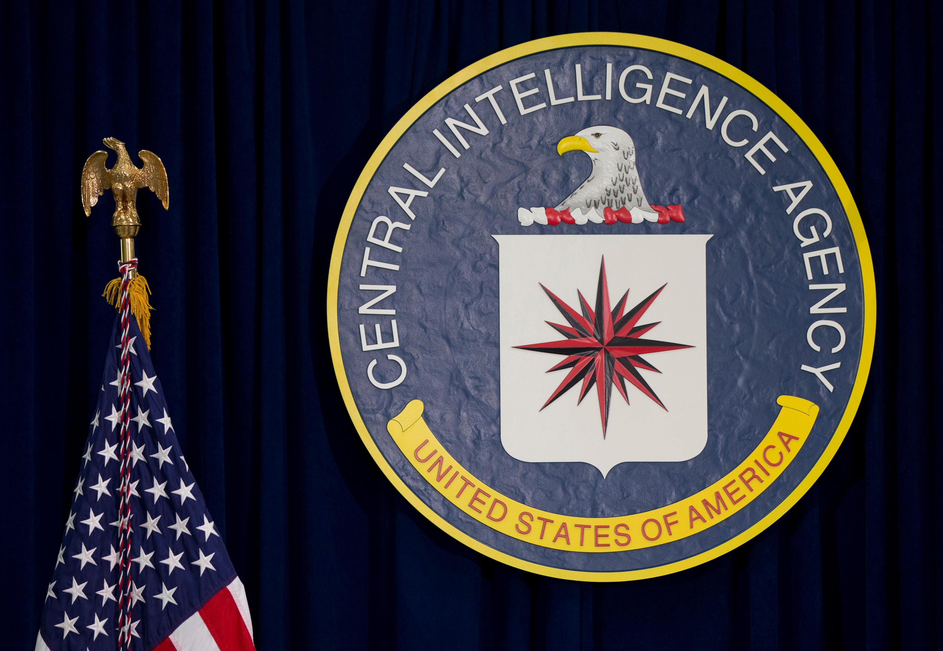 FILE - The seal of the Central Intelligence Agency is displayed at CIA headquarters in Langley, Va., April 13, 2016. (AP Photo/Carolyn Kaster, File)