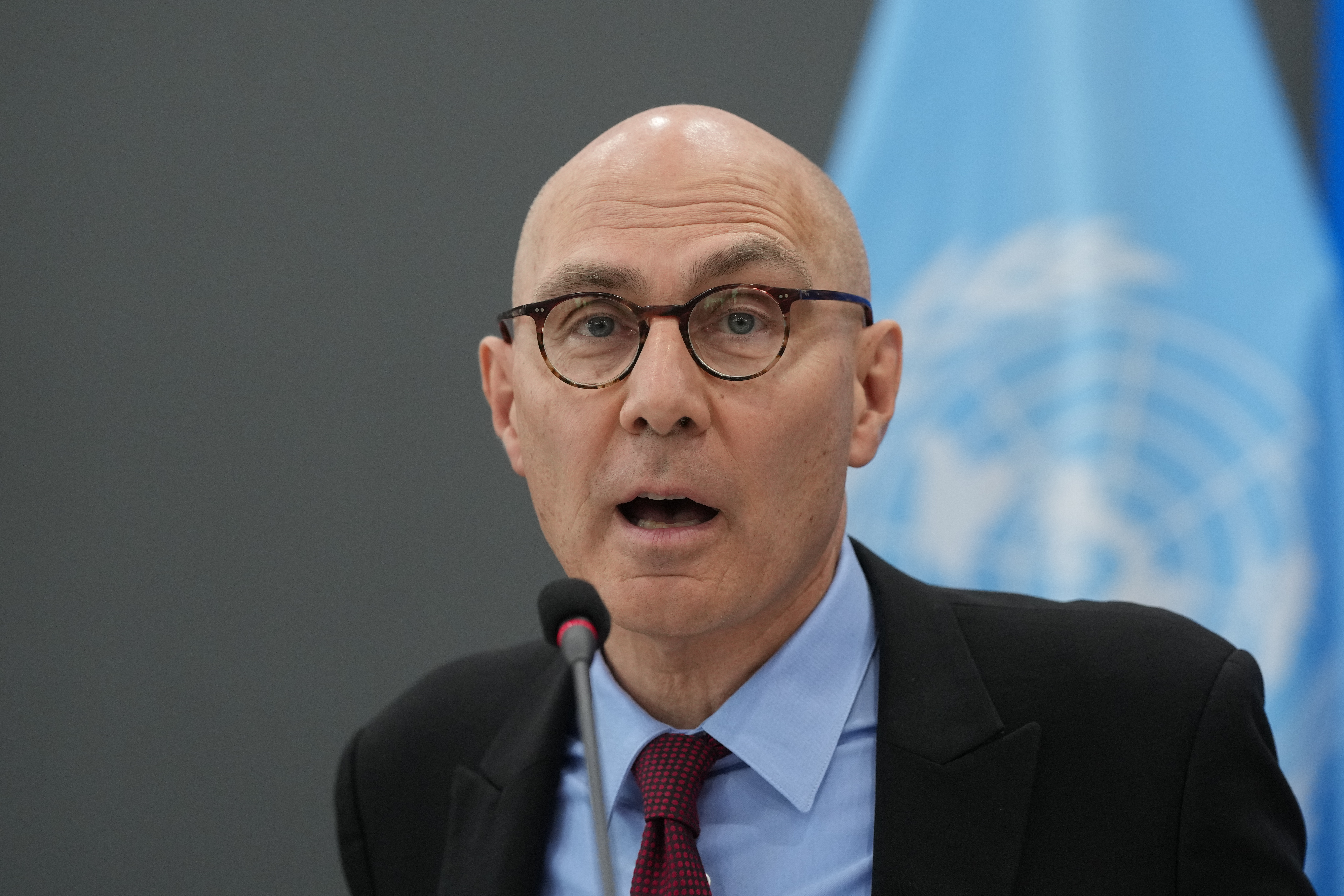 U.N. High Commissioner for Human Rights Volker Turk speaks to the media during a press conference in Seoul, South Korea, Wednesday, May 13, 2026. (AP Photo/Lee Jin-man)