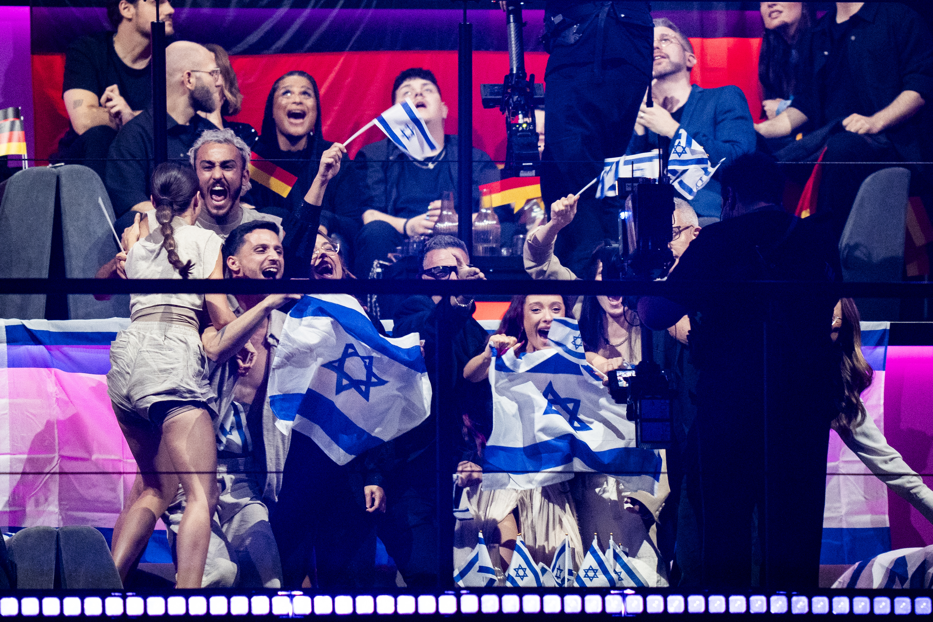 MALMO, SWEDEN - MAY 11: Eden Golan from Israel gets the viewers votes during The Eurovision Song Contest 2024 Grand Final at Malmo Arena on May 11, 2024 in Malmo, Sweden. (Photo by Martin Sylvest Andersen/Getty Images)