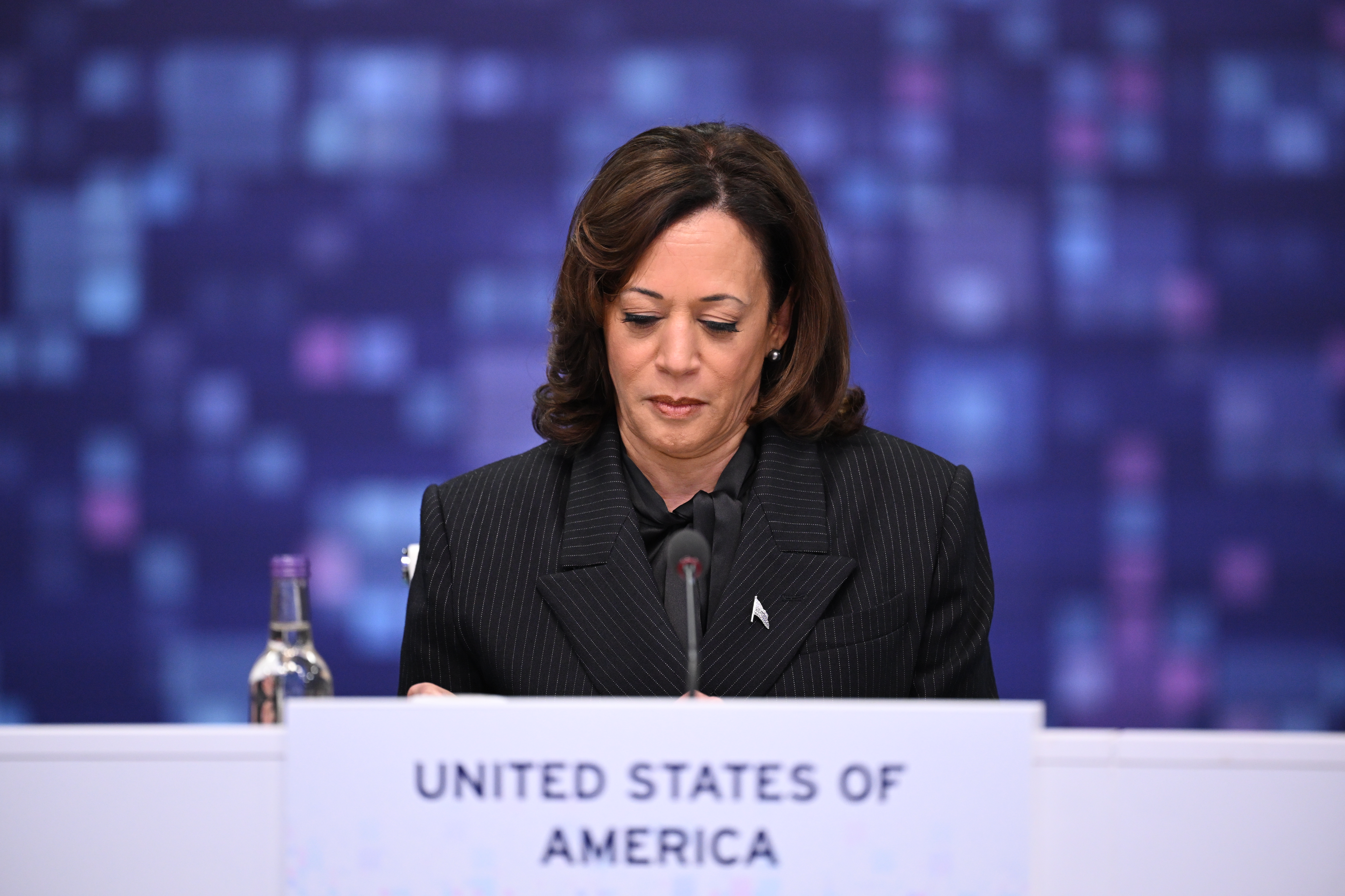 BLETCHLEY, ENGLAND - NOVEMBER 2: US Vice President Kamala Harris attends the second day of the UK Artificial Intelligence (AI) Safety Summit at Bletchley Park on November 2, 2023 in Bletchley, England. The UK Government are hosting the AI Safety Summit bringing together international governments, leading AI companies, civil society groups and experts in research to consider the risks of AI, especially at the frontier of development, and discuss how they can be mitigated through internationally coordinated action. (Photo by Leon Neal/Getty Images)