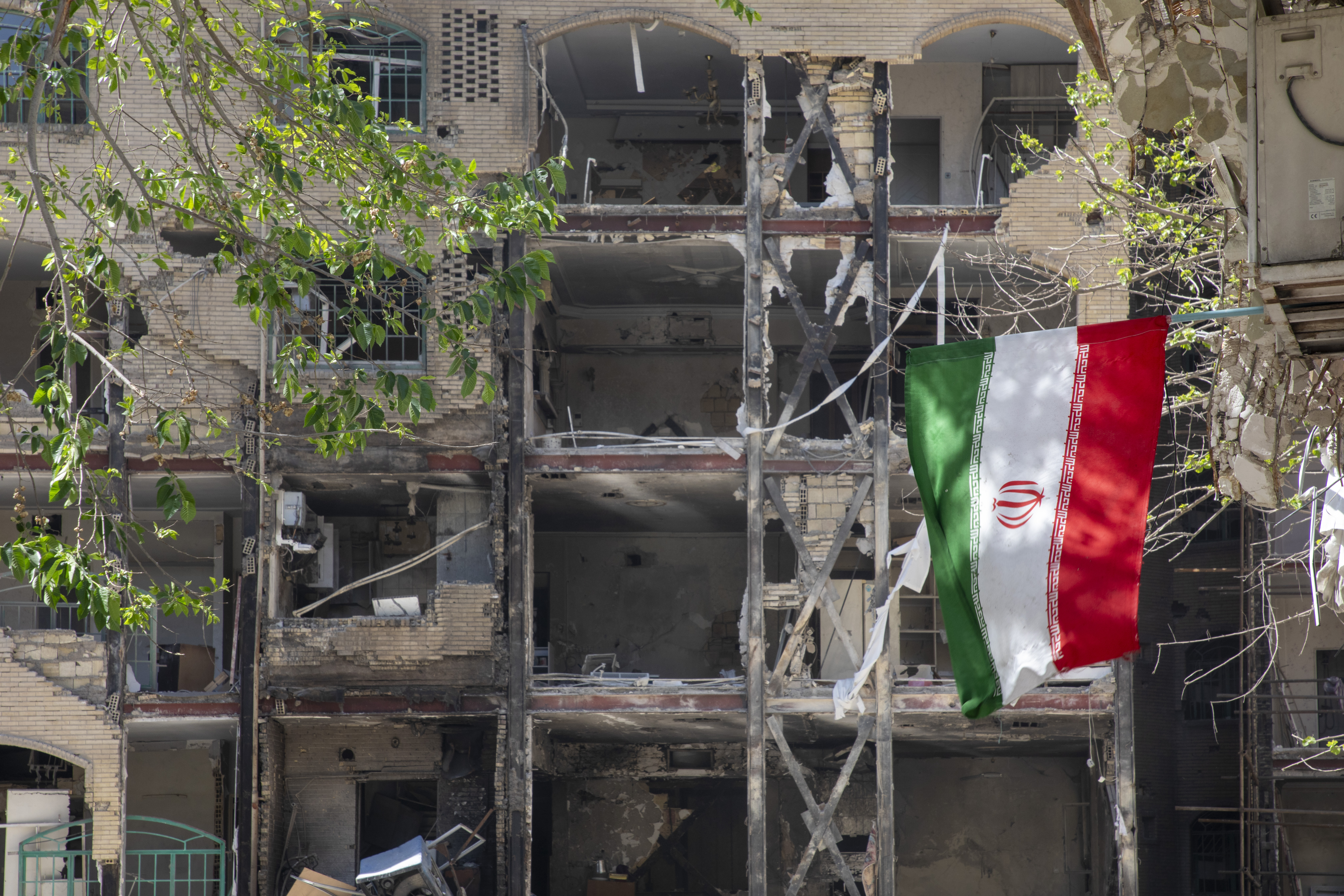 A damaged residential building in Tehran, Iran