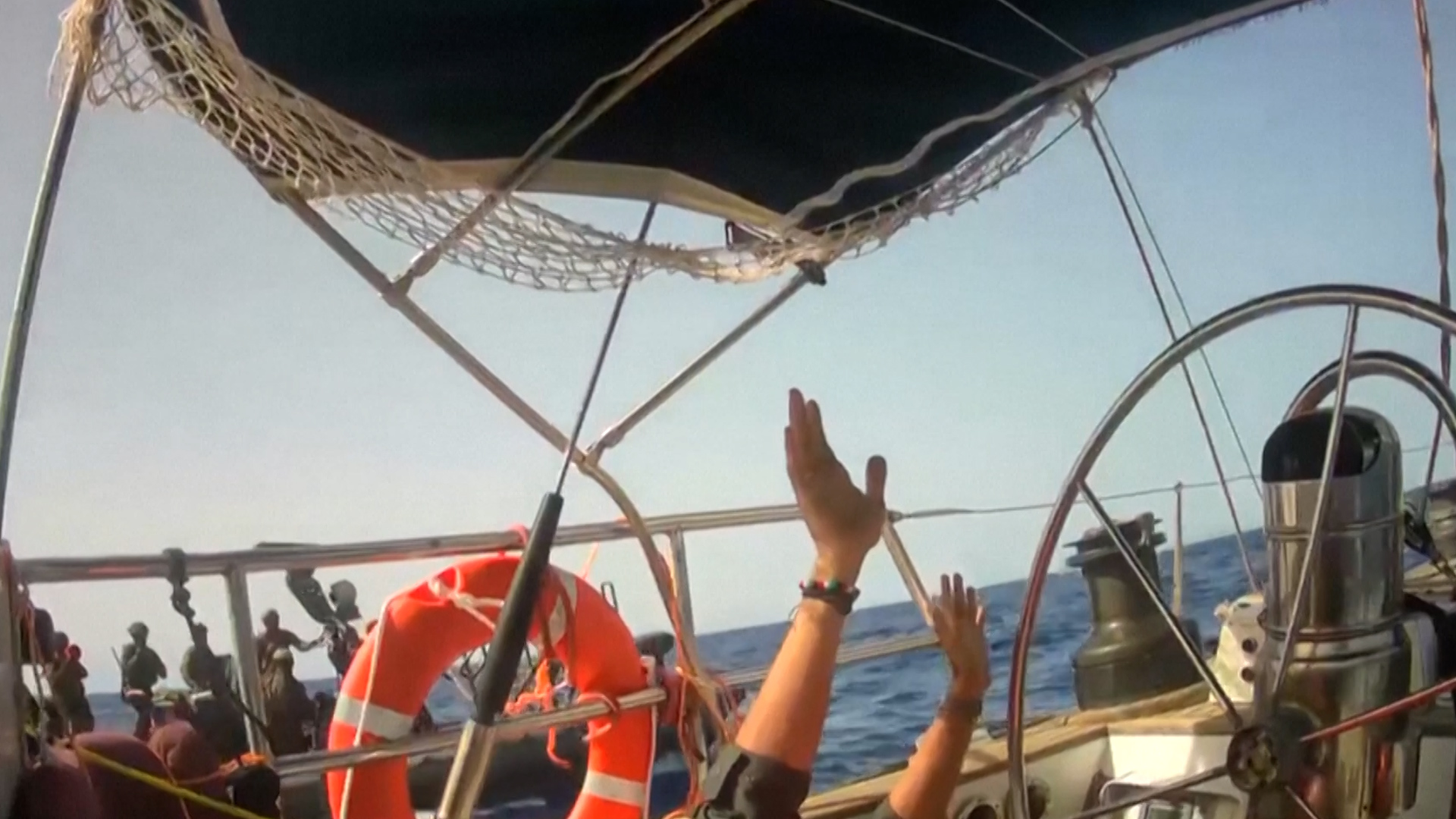 Israeli naval forces are accused of firing &lsquo;rubber bullets&rsquo; at activists on board the Gaza-bound Global Sumud Flotilla. [Global Sumud Flotilla/Reuters]