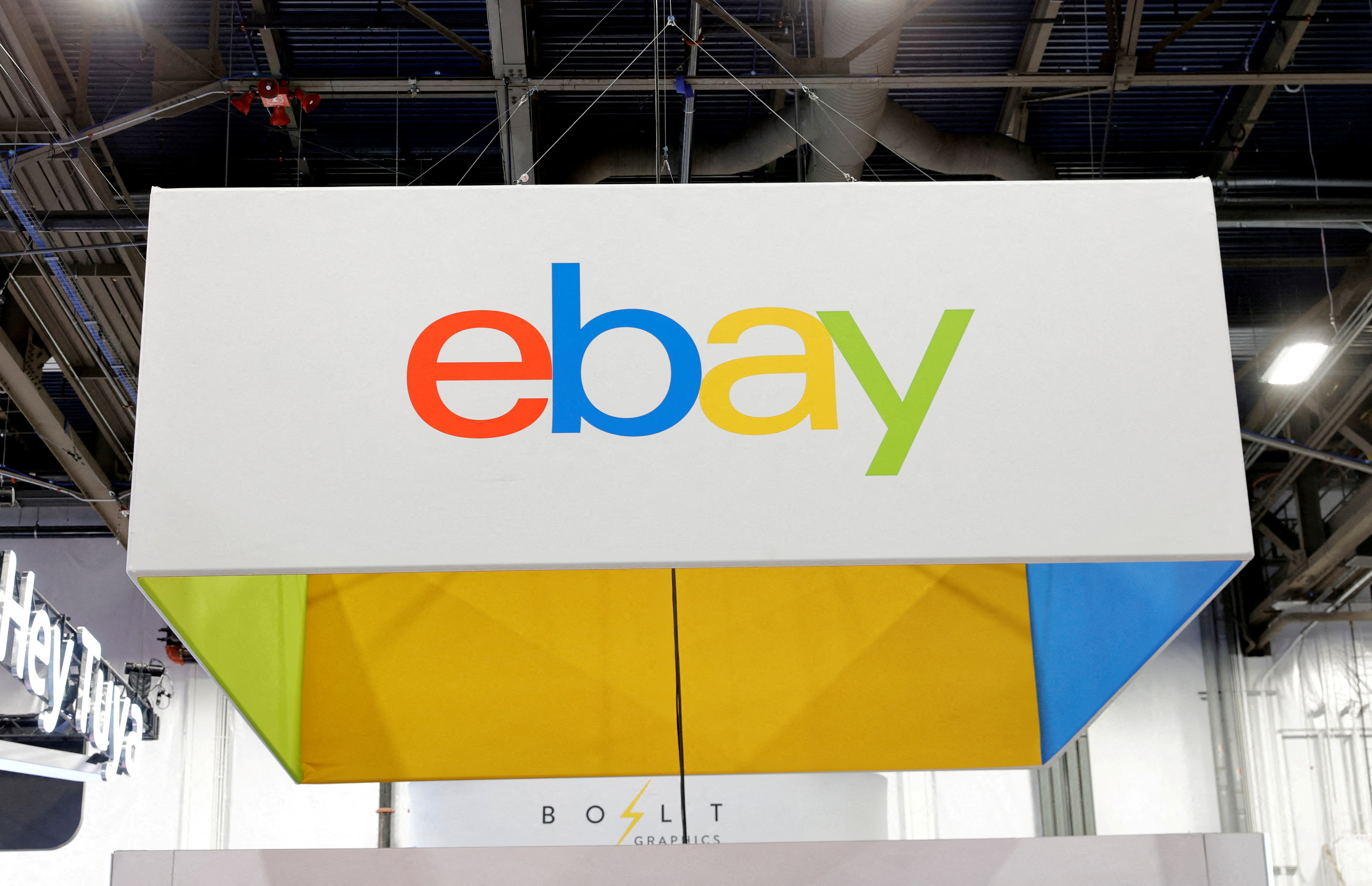 FILE PHOTO: The eBay logo is displayed at the eBay booth during CES 2026, an annual consumer electronics trade show, in Las Vegas, Nevada, U.S., January 6, 2026. REUTERS/Steve Marcus/File Photo/File Photo