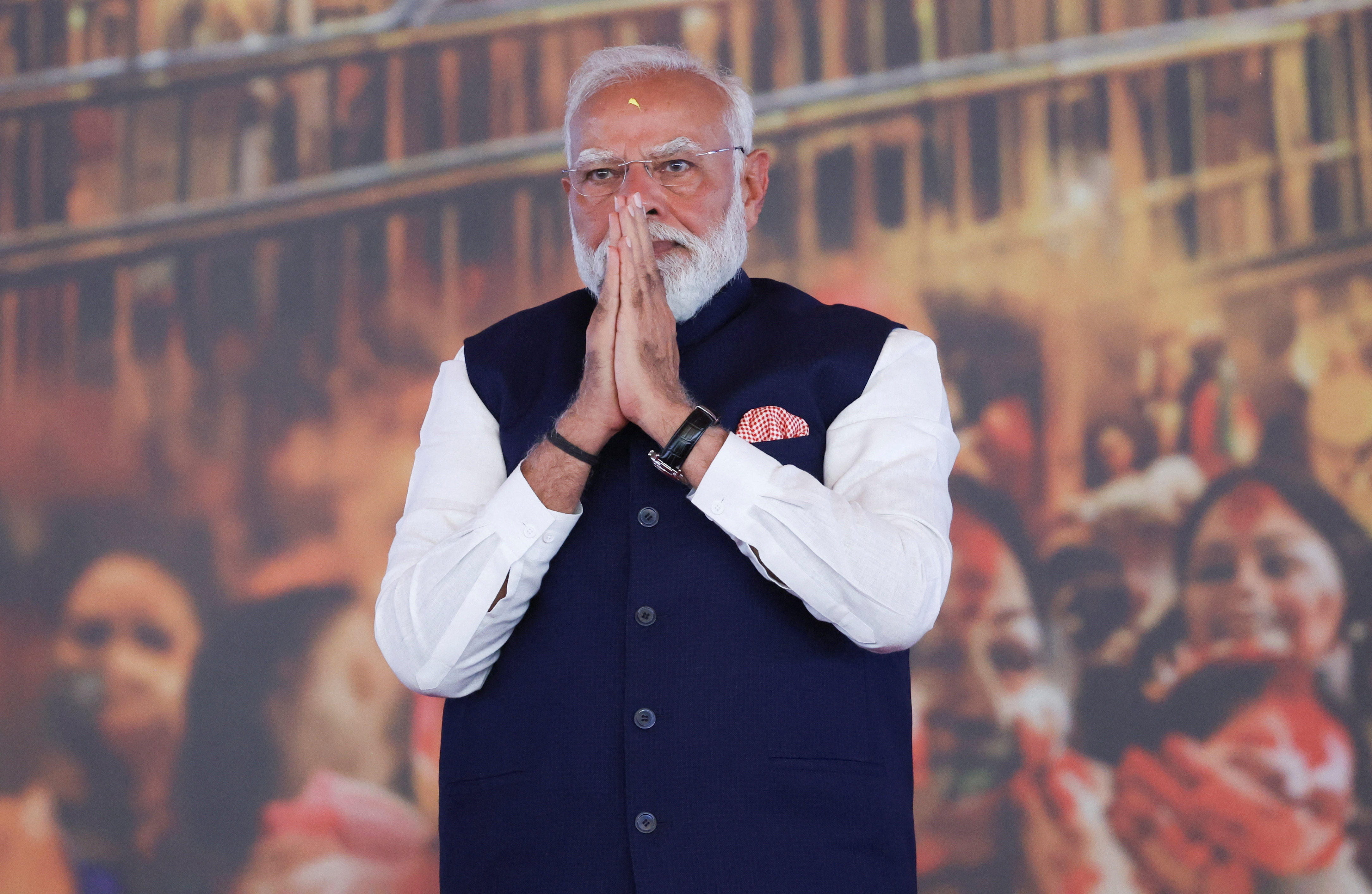 India's Prime Minister Narendra Modi gestures.