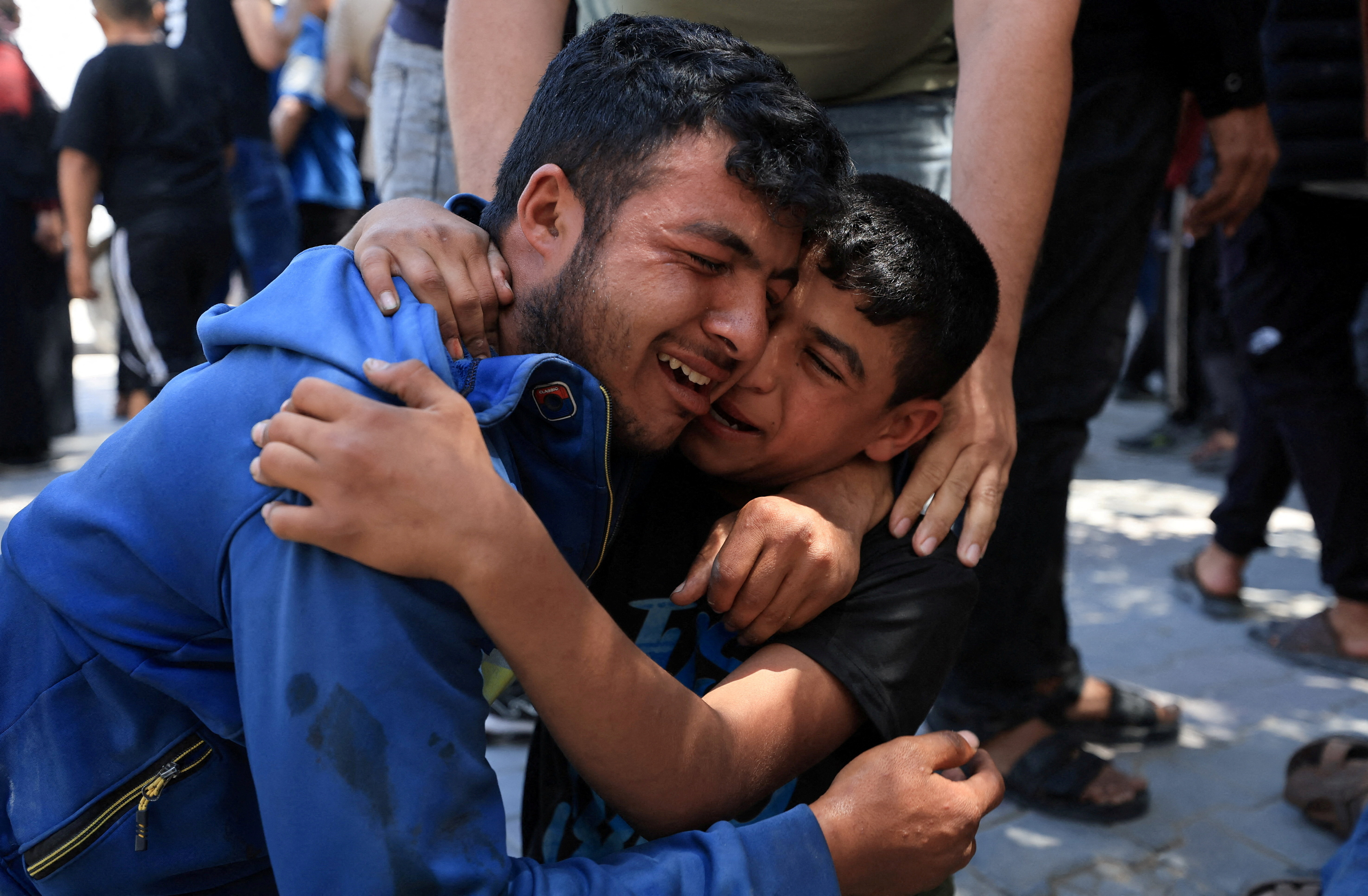 Mourners react during the funeral of policemen killed in an Israeli strike on a position, at Al-Shifa Hospital in Gaza City, May 23, 2026. REUTERS/Dawoud Abu Alkas TPX IMAGES OF THE DAY