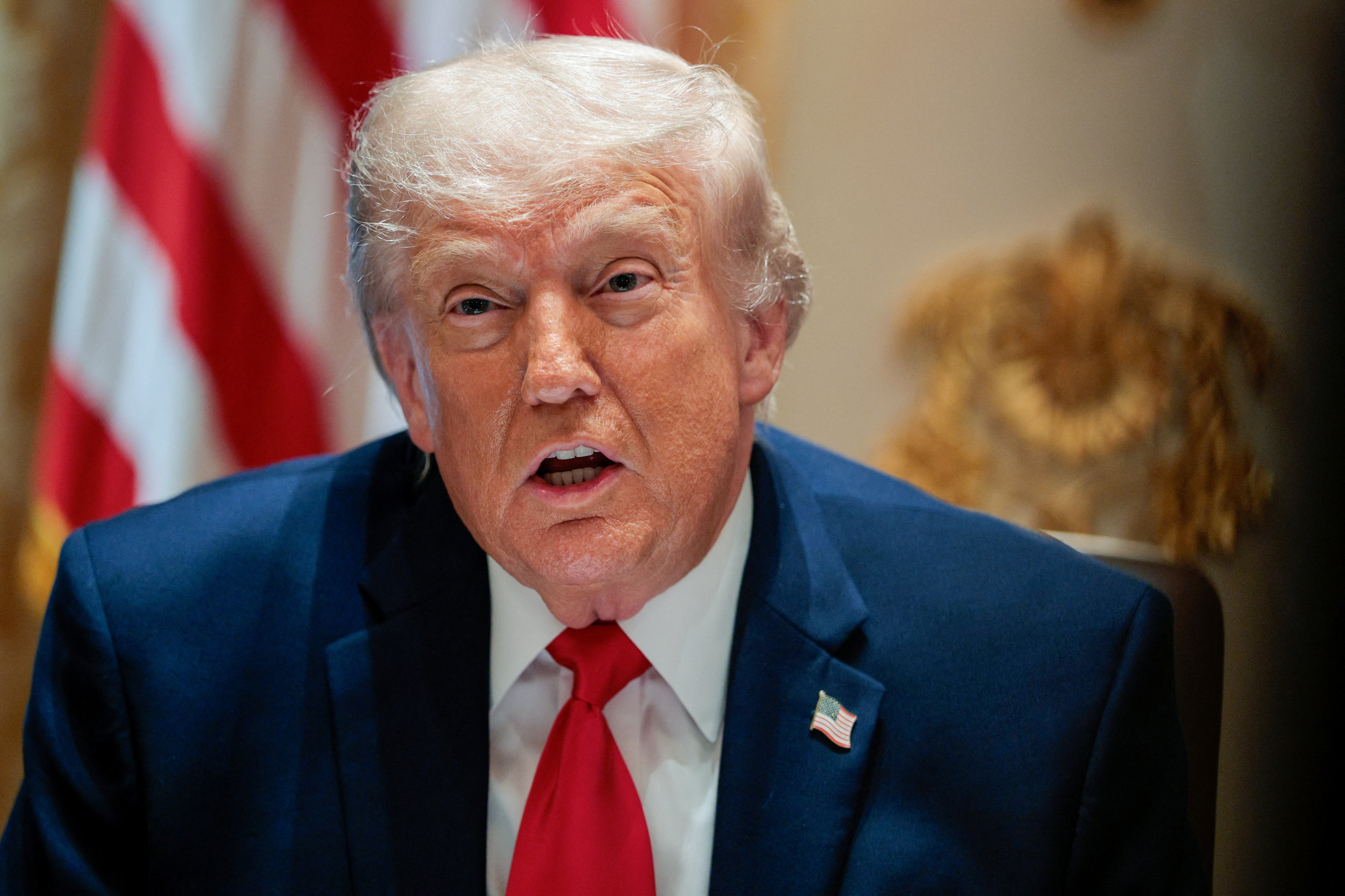 US President Donald Trump speaks.