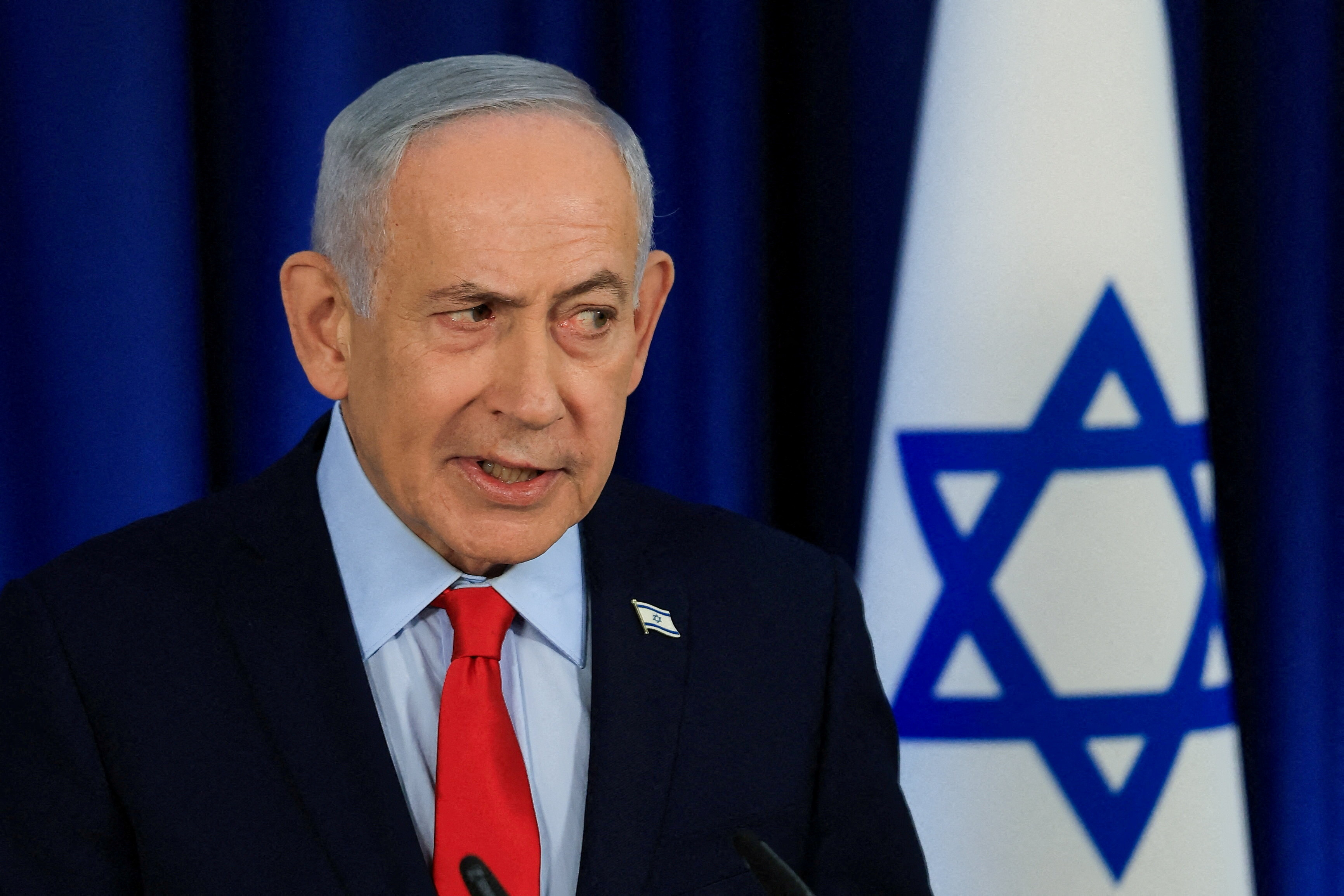 FILE PHOTO: Israeli Prime Minister Benjamin Netanyahu speaks during a press conference, amid the U.S.-Israel conflict with Iran, in Jerusalem, March 19, 2026. REUTERS/Ronen Zvulun/File Photo