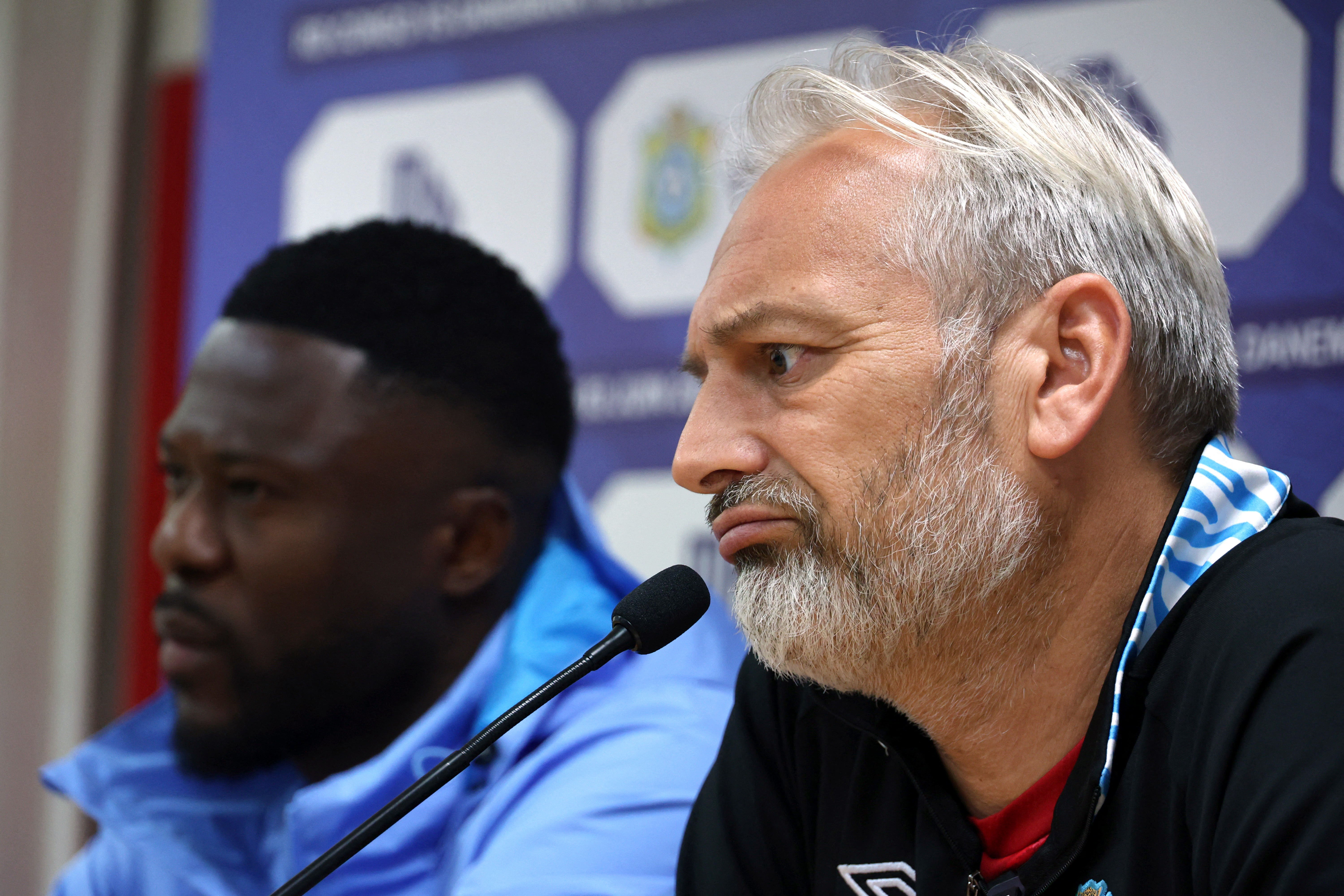 Democratic Republic of the Congo coach Sebastien Desabre and Chancel Mbemba during the press conference