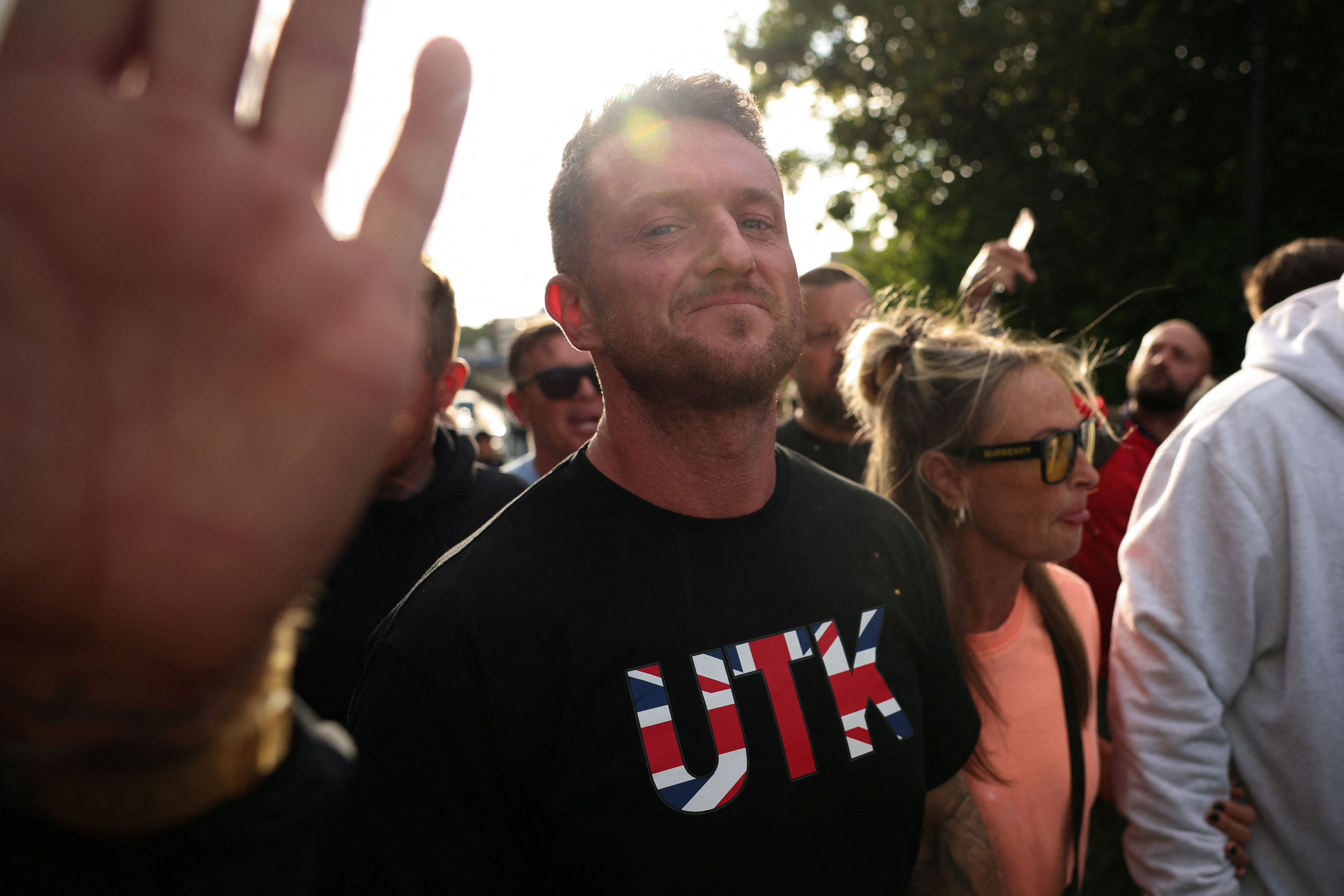 Tommy Robinson attends a demonstration following the conviction of Vikrum Digwa for the murder of student Henry Nowak in Southampton, Britain, June 2, 2026. REUTERS/Isabel Infantes