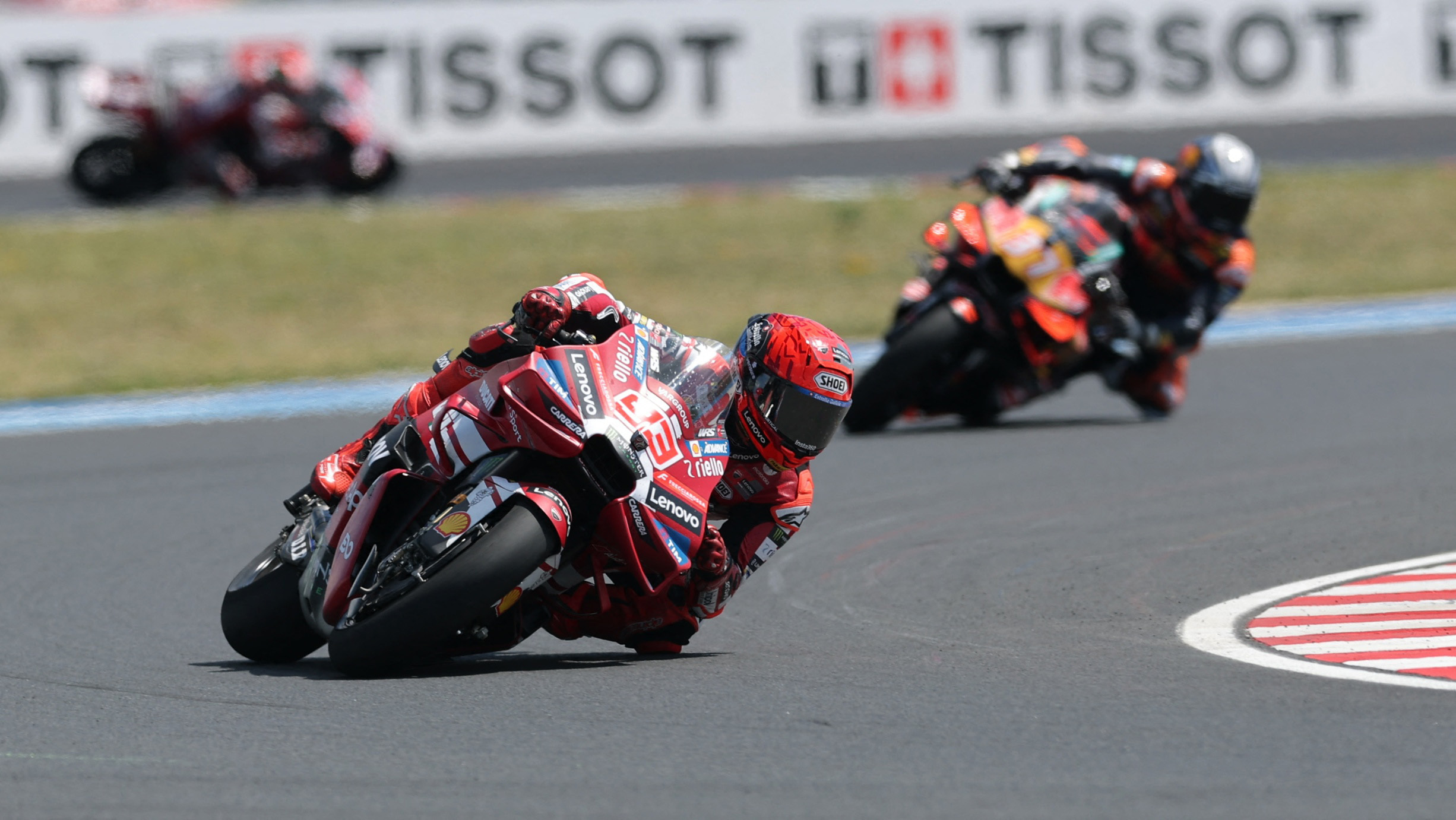 Marquez leads Pedro Acosta during the race