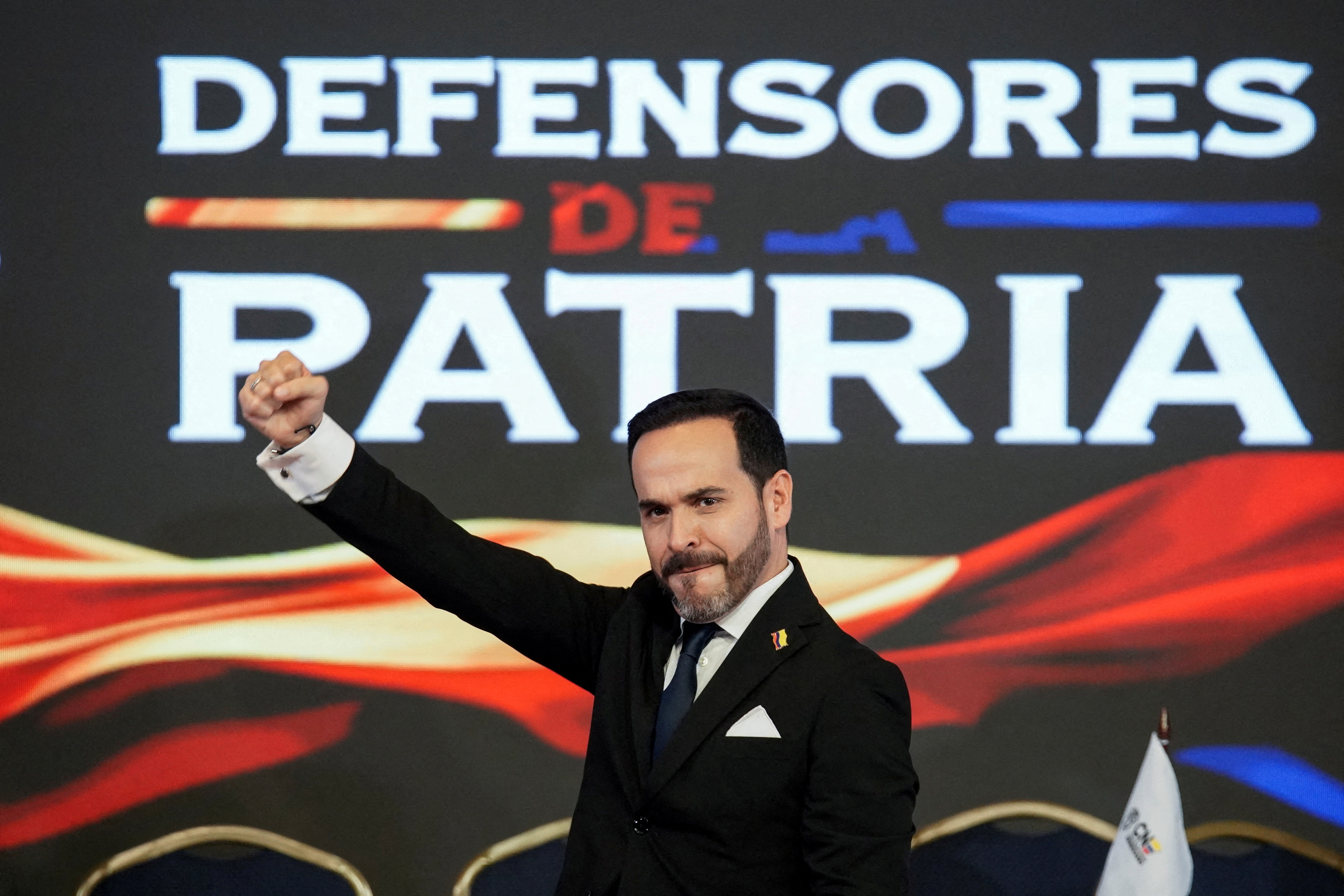 Colombia's President-elect Abelardo de la Espriella gestures.