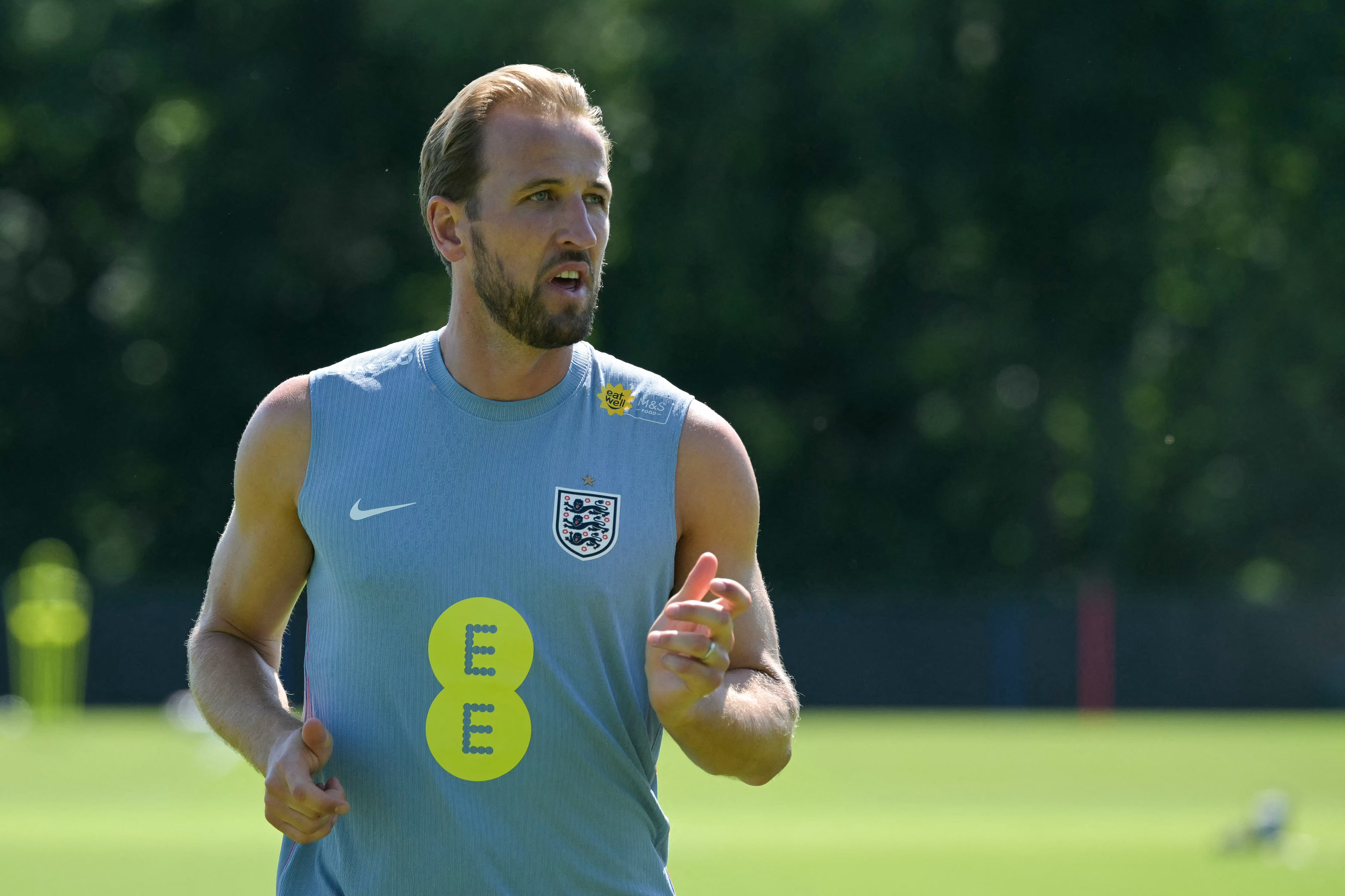 England's forward, Harry Kane, trains on a pitch in Kansas City.