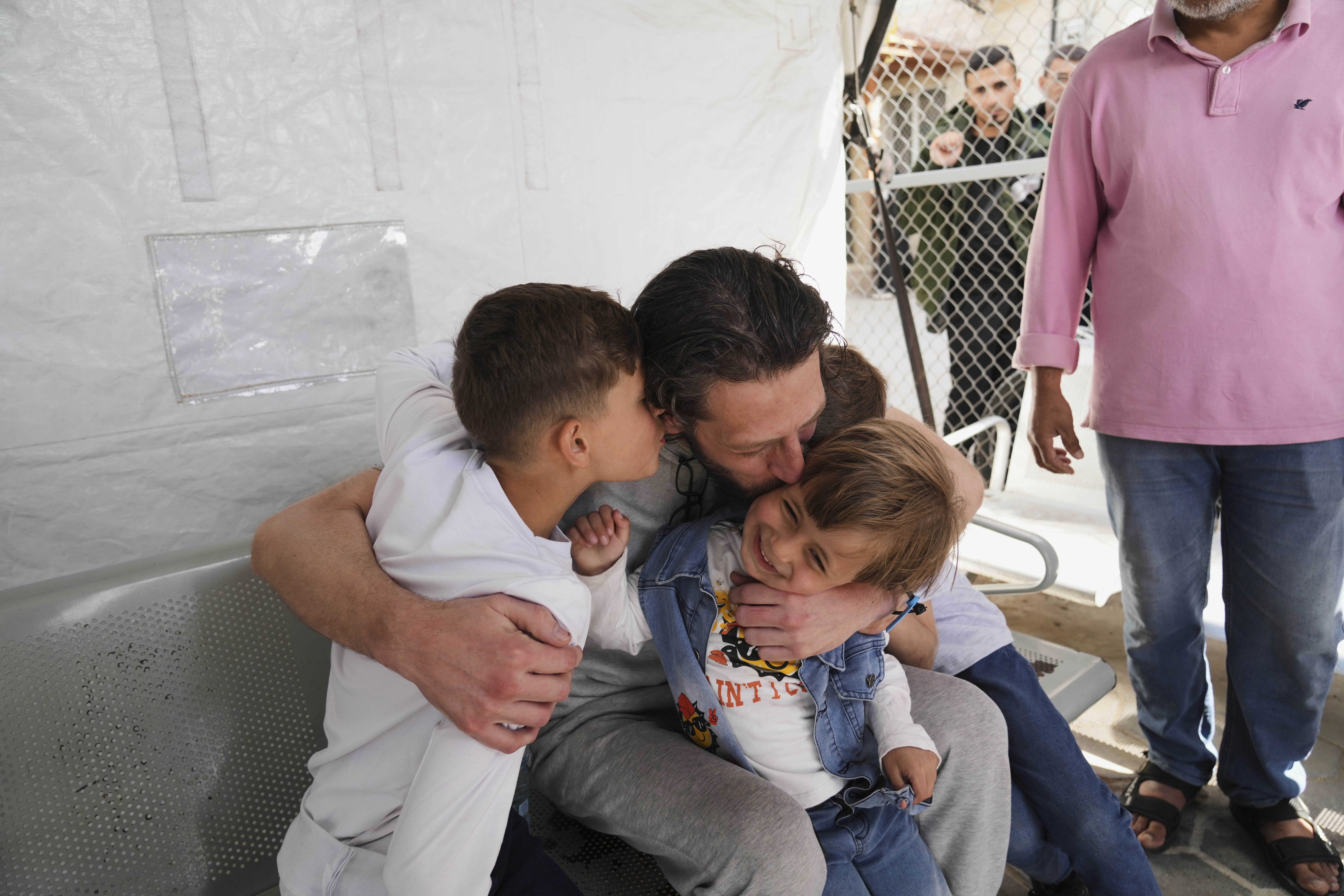Freed Palestinian prisoner Mohammad Al-Sharif, who was detained by the Israeli army during ground operations in the Gaza Strip, arrives at al-Aqsa Hospital in Deir al-Balah, central Gaza, after his release from an Israeli prison, Tuesday, April 29, 2025