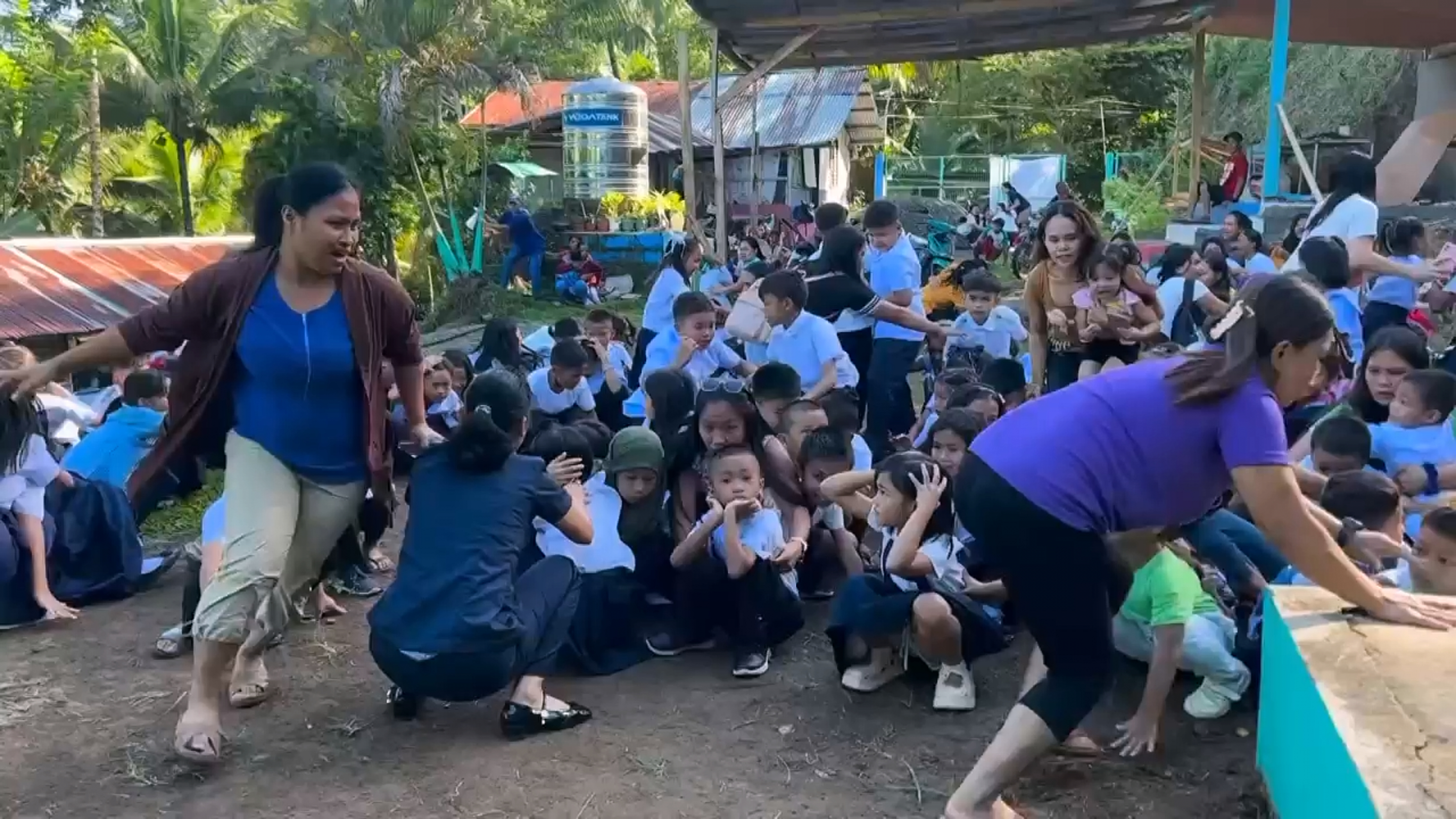 This image made from video provided by the Mahayahay Elementary School, in Malita, shows schoolchildren reacting to Monday’s earthquake [DepEd Mahayahay Elementary School via AP]