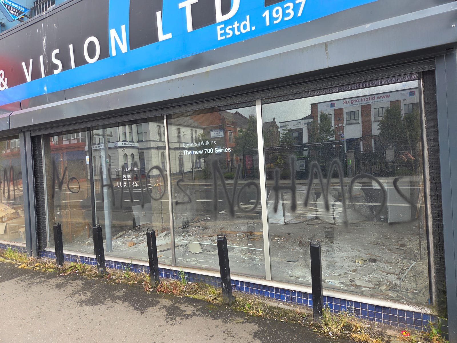 ‘No HMOs’ was graffitied on a building. Houses in Multiple Occupation are often an affordable entry point for new migrants as a shared housing setup [Tommy Greene]