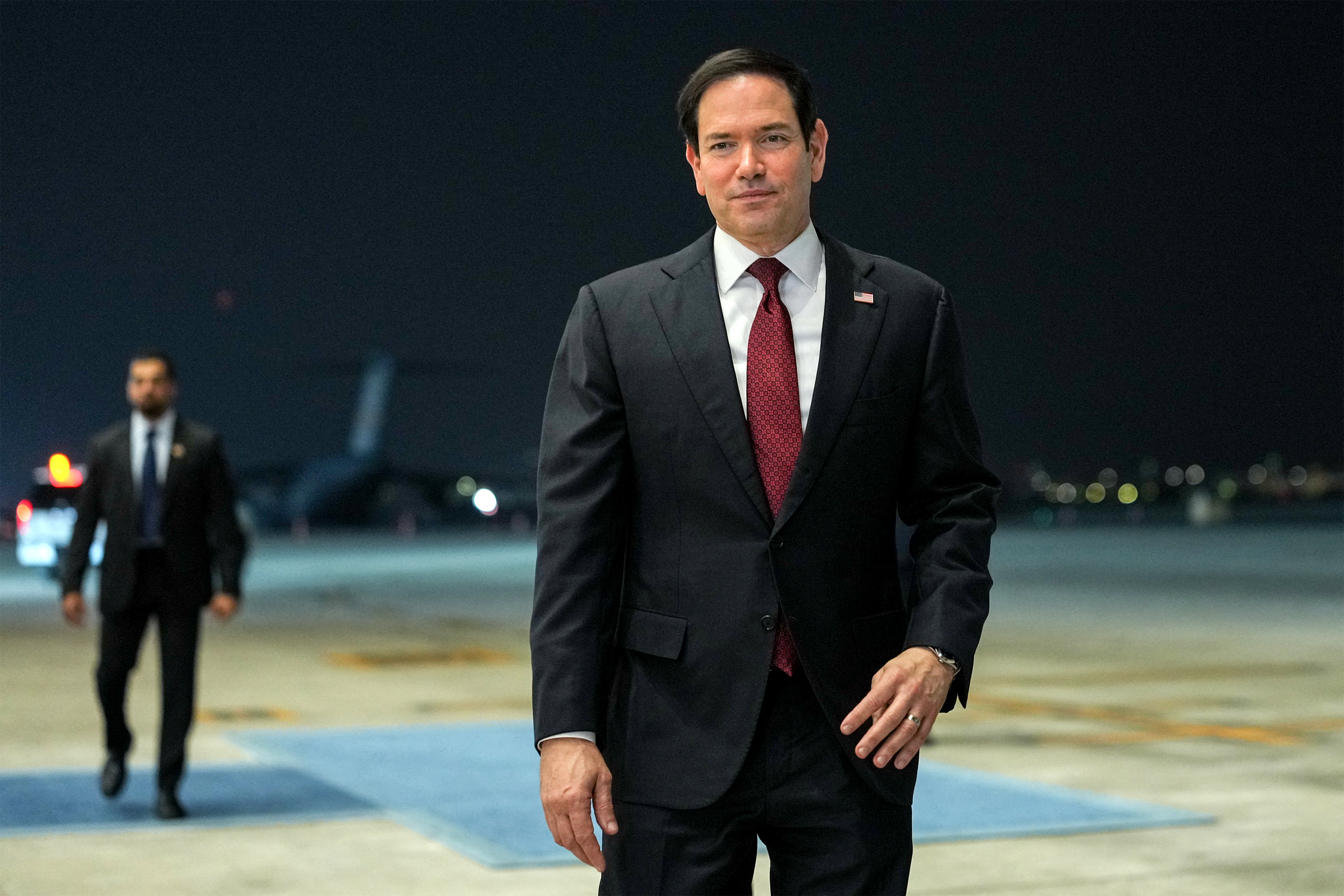 US Secretary of State Marco Rubio walks upon arrival at al-Bateen Executive Airport in Abu Dhabi on June 23, 2026, on the first stop of a tour of Gulf states aimed at showing solidarity with key allies hit hard by the Middle East war.