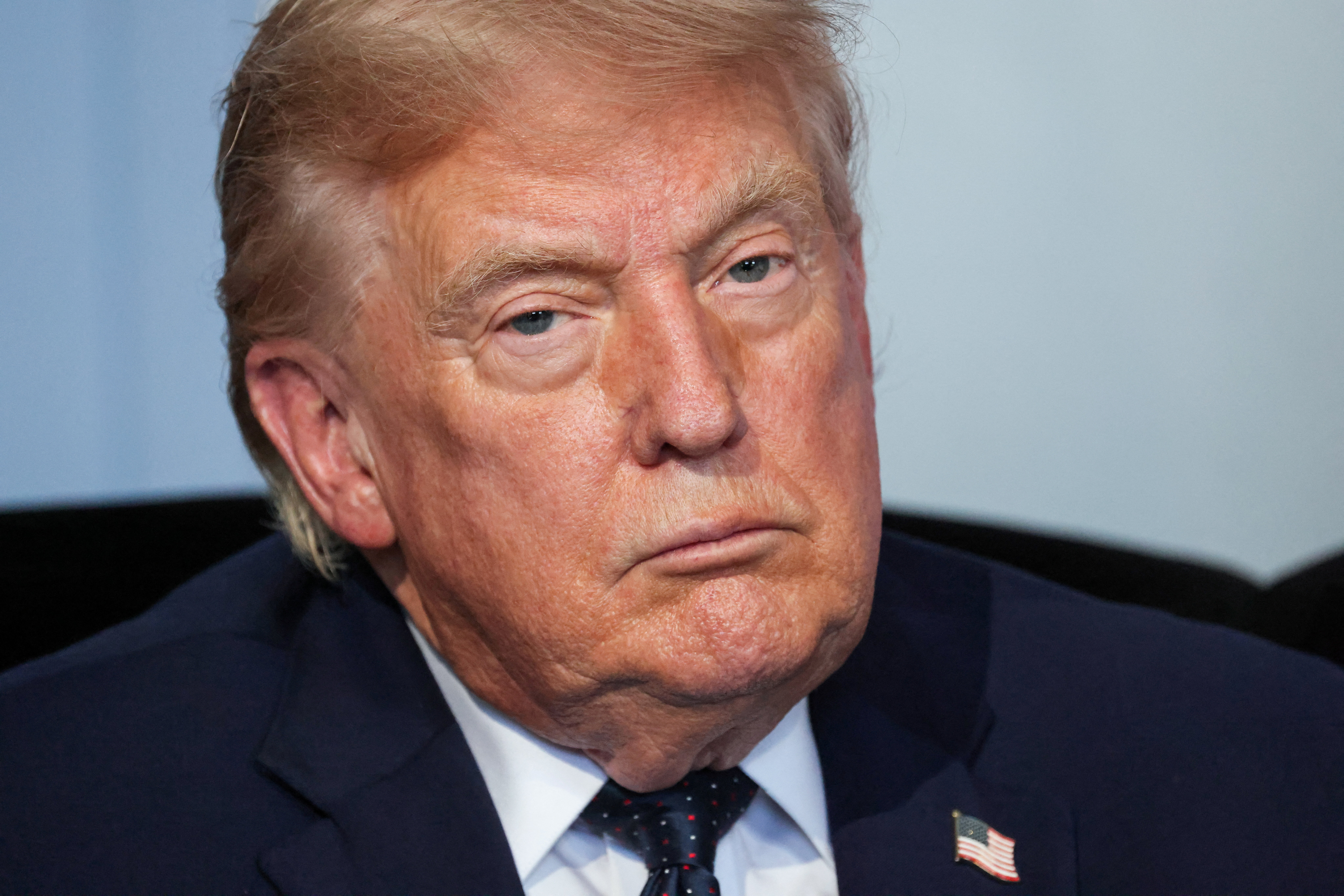 US President Donald Trump attends a bilateral meeting with France's President Emmanuel Macron (not pictured) on the sidelines of the G7 summit, in Evian, France on June 15, 2026. LUDOVIC MARIN/Pool via REUTERS