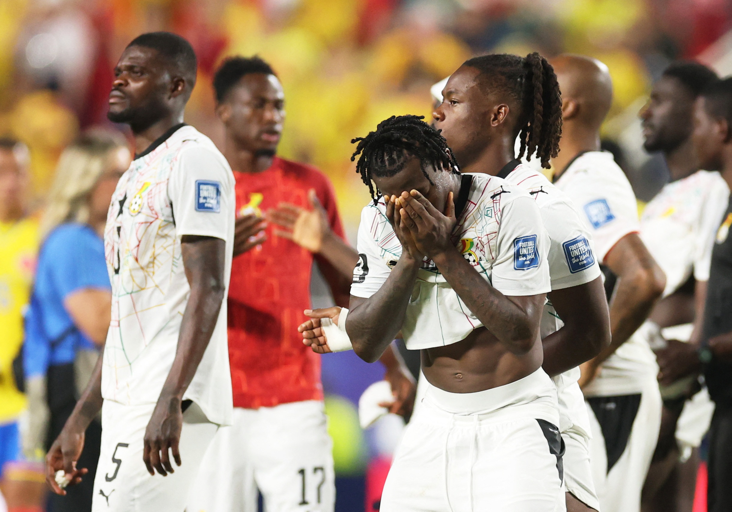 Soccer Football - FIFA World Cup 2026 - Round of 32 - Colombia v Ghana - Kansas City Stadium, Kansas City, Missouri, U.S. - July 3, 2026 Ghana's Abdul Fatawu looks dejected after the match as Ghana are eliminated from the World Cup REUTERS/Siphiwe Sibeko