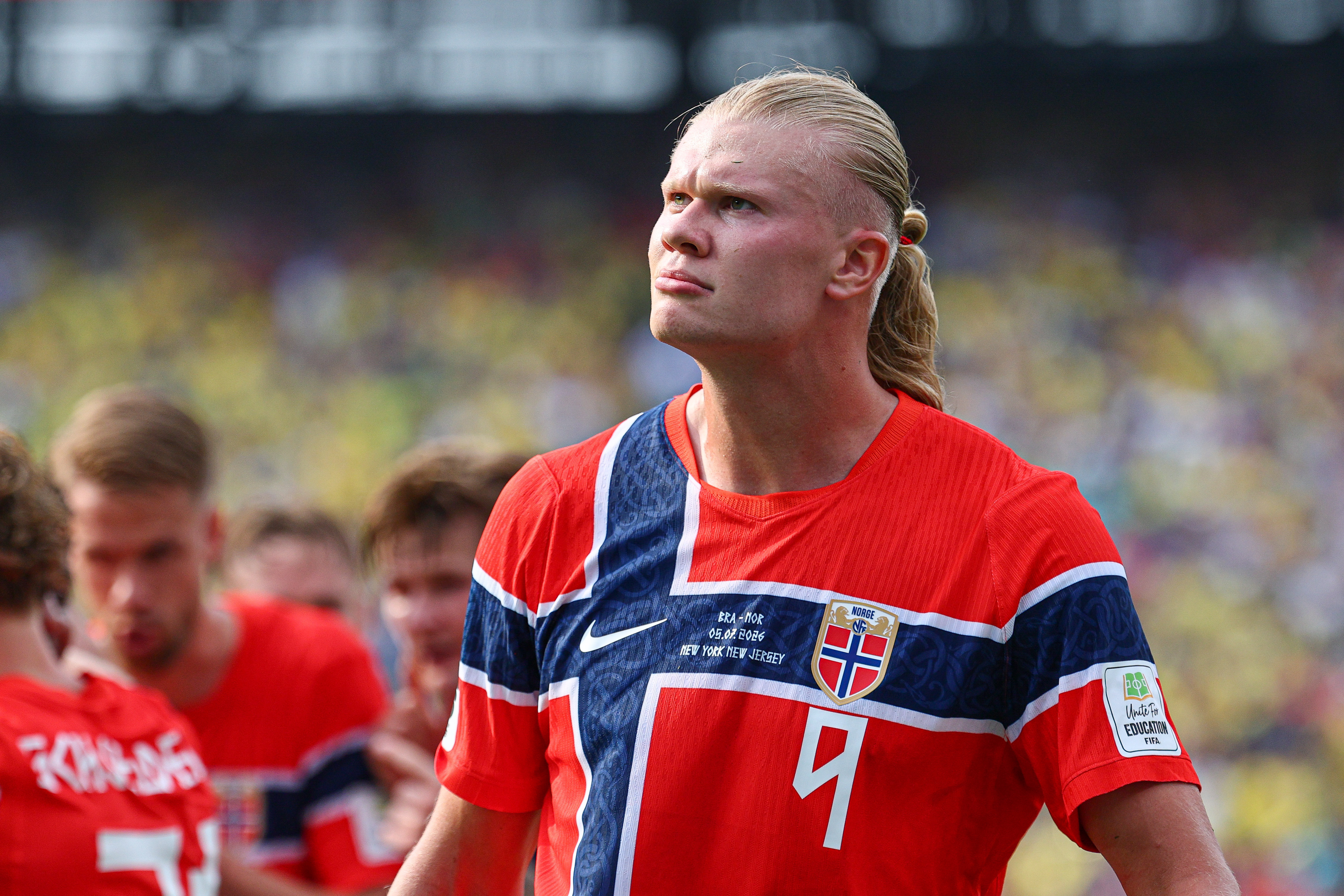 Norway forward Erling Haaland (9) reacts.
