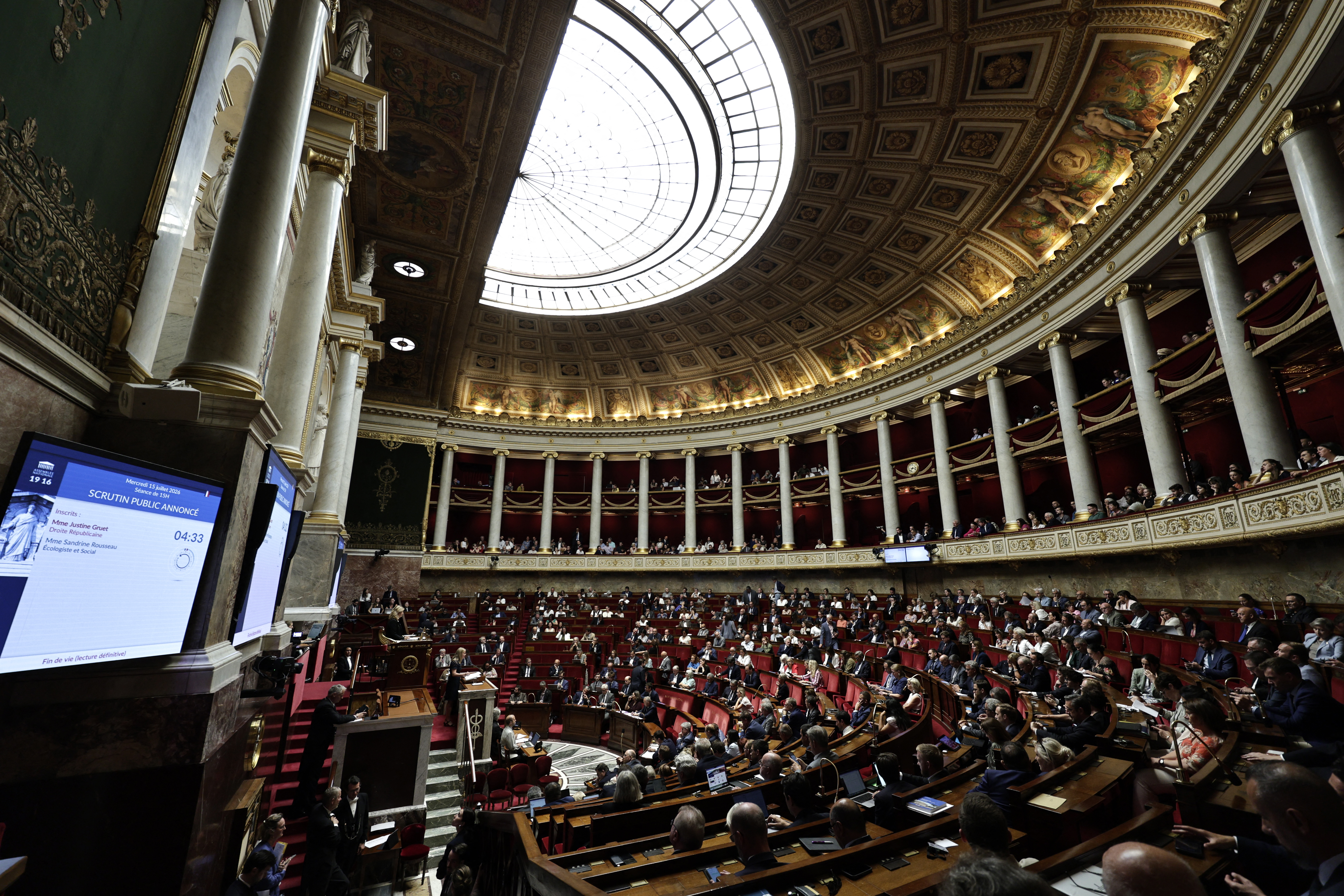 French MP's attend the voting session on the assisted dying bill at the National Assembly, France's lower house of parliament in Paris on July 15, 2026.