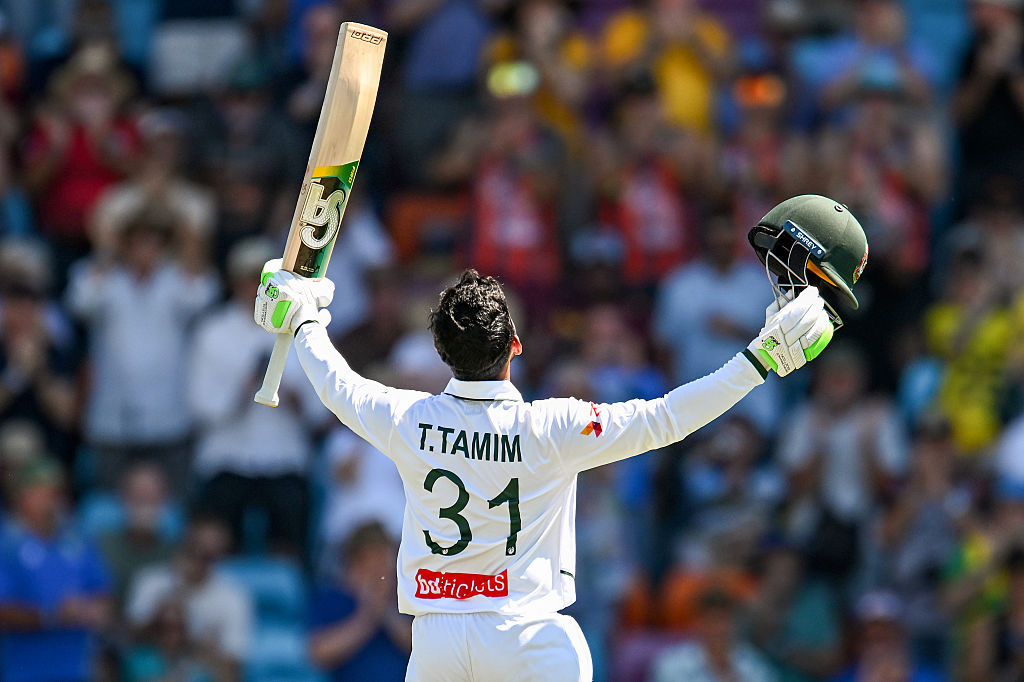 Tanzid Hasan Tamim of Bangladesh celebrates.