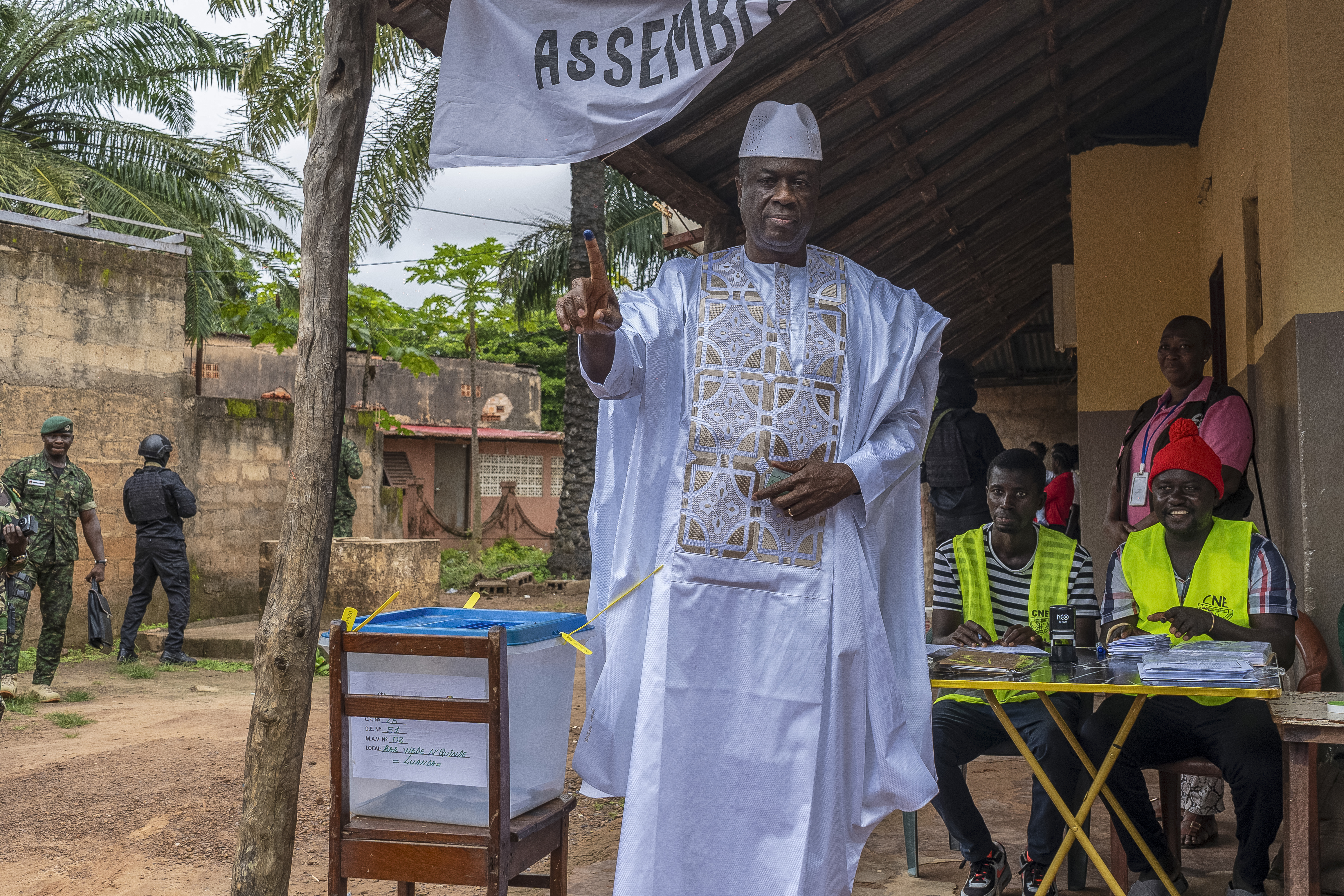 Guinea-Bissau's transitional president General Horta Inta-A Na Man after casting his ballot at a polling station during the country's constitutional referendum in Bissau