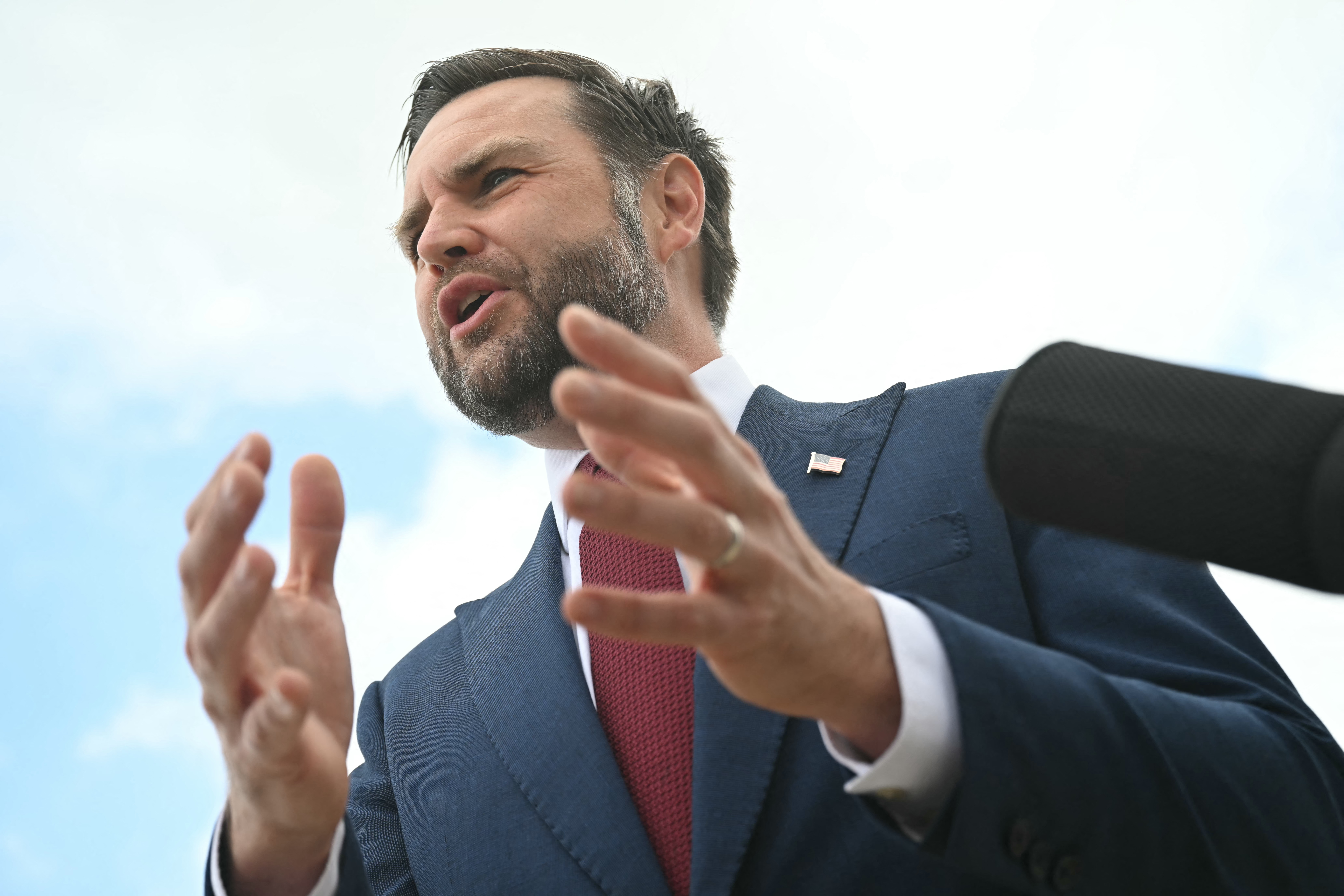 US Vice President JD Vance speaks to the media before boarding Air Force Two at Joint Base Andrews in Maryland, on August 31, 2026.