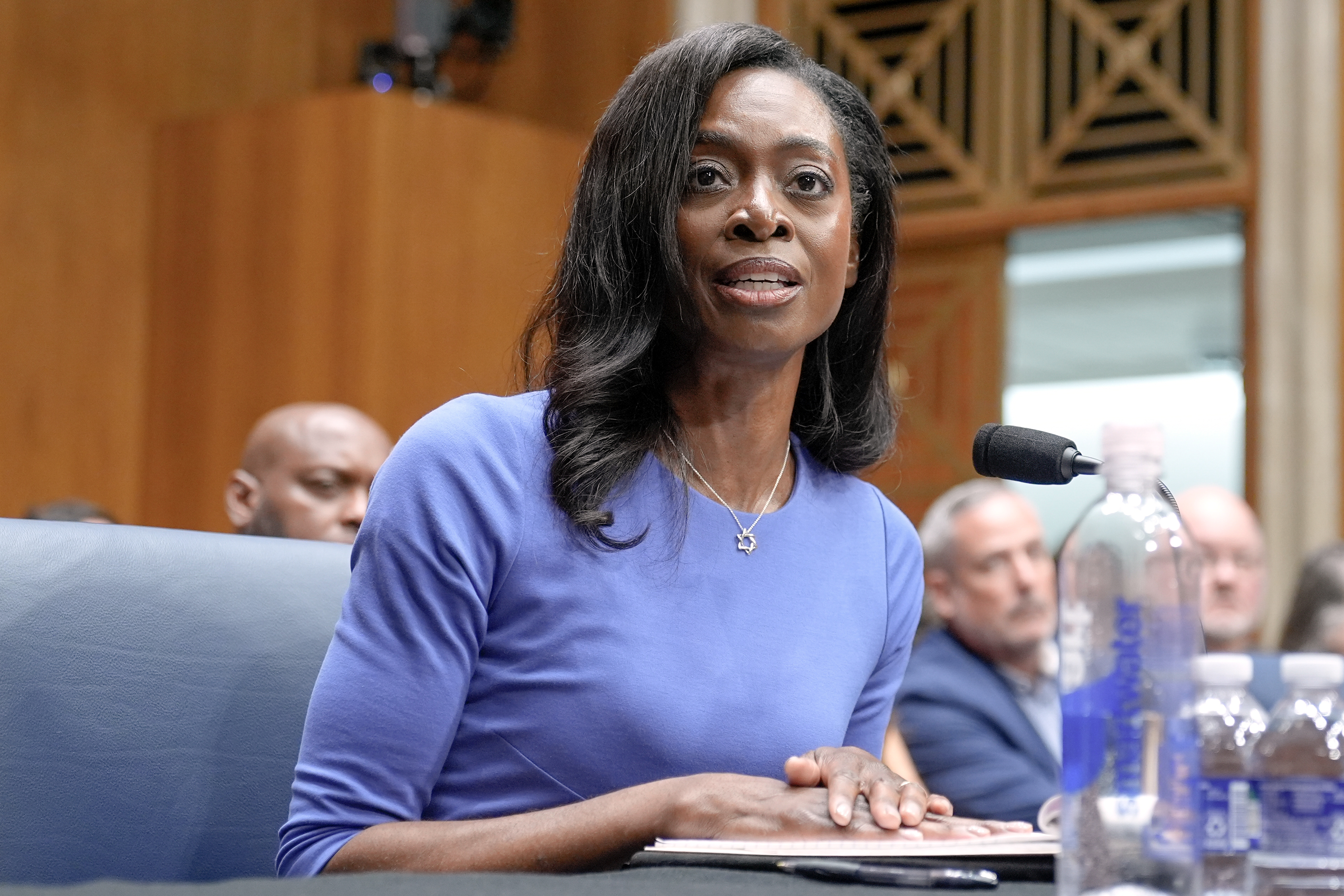 Erica Schwartz testifies during a Senate Health Education Labor and Pensions committee confirmation hearing to be the director of the Centers for Disease Control and Prevention on Capitol Hill, Wednesday, July 15, 2026, in Washington. (AP Photo/Mariam Zuhaib)