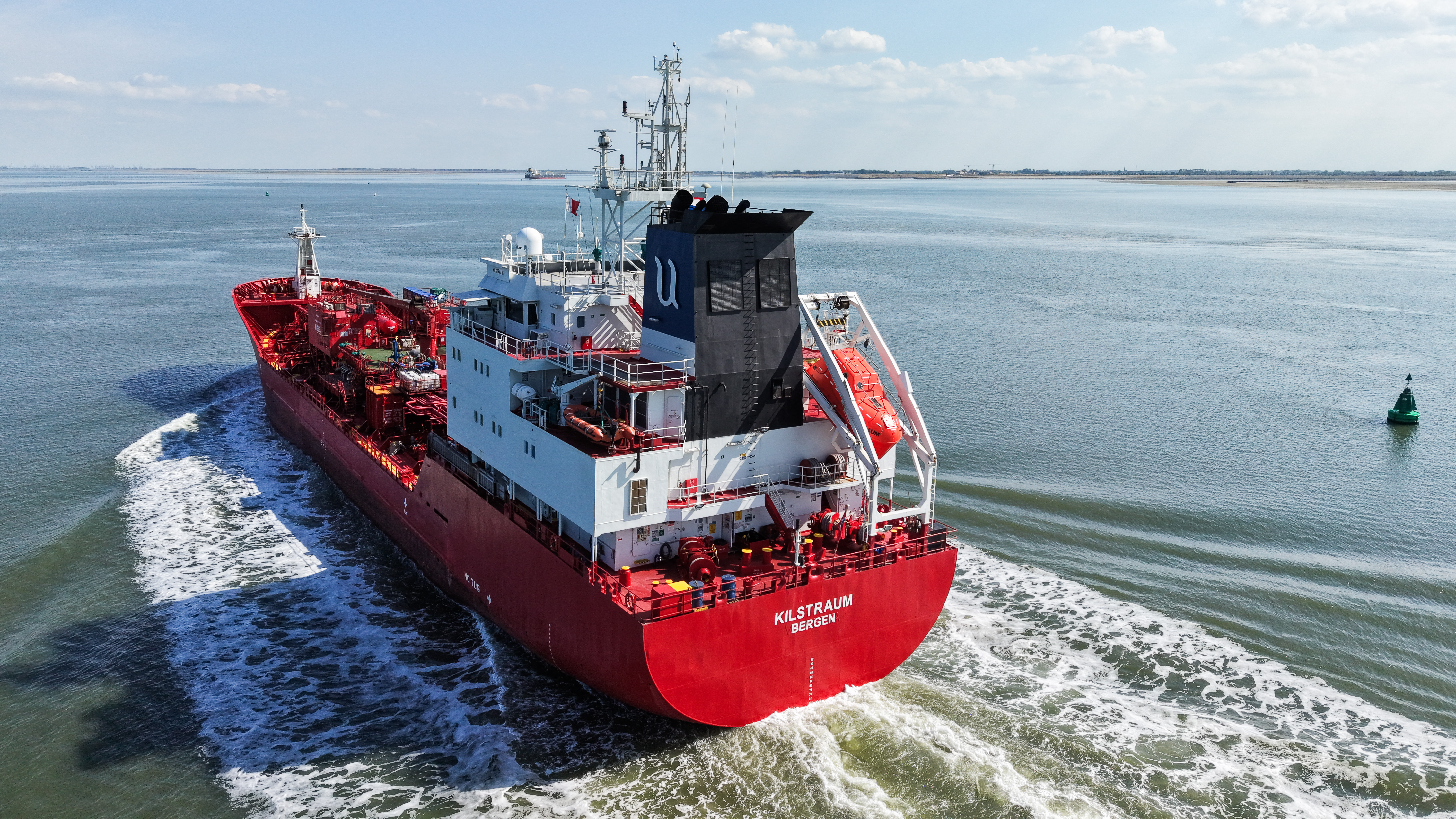 epa13155742 Oil tanker Kilstraum from Norway (IMO 9164732, MMSI 257643000) sails on the Scheldt River near Hansweert, the Netherlands, after departing from or before entering the Port of Antwerp-Bruges, Belgium, 07 August 2026. The Port of Antwerp-Bruges is one of Europe's largest energy gateways, handling crude oil, refined petroleum products and liquefied natural gas imports. According to Bloomberg, Belgium became entirely dependent on Russian liquefied natural gas (LNG) imports in July 2026 after the conflict in the Middle East severely disrupted alternative European supply routes, while total LNG shipments to Belgium fell by more than 40 percent year-on-year. EPA/OLIVIER HOSLET