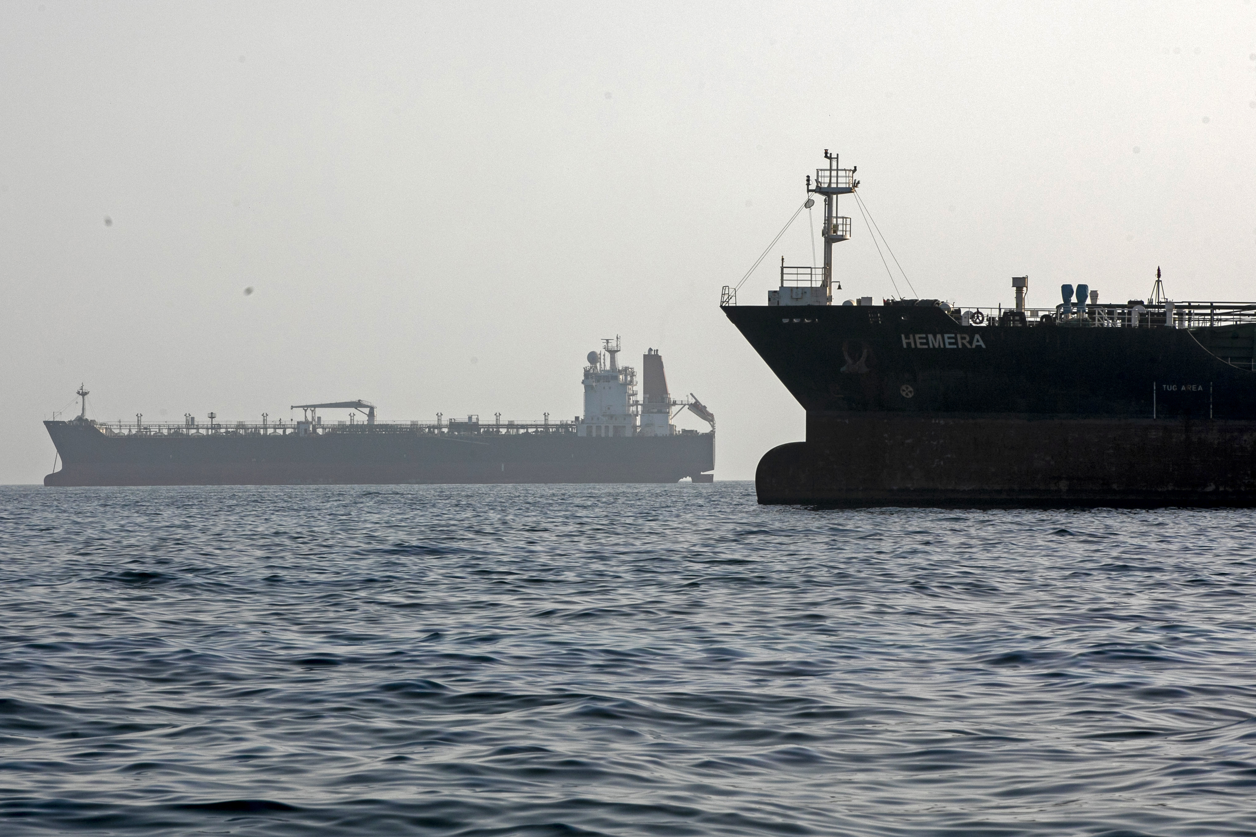 STRAIT OF HORMUZ, IRAN - MAY 16: A ship remains anchored on May 16, 2026 in the Strait of Hormuz near Larak Island, Iran. Negotiations between the U.S. and Iran over opening this critical waterway have largely stalled as the countries have rejected each other's proposals to end the war that began when the U.S. and Israel attacked Iran on February 28. (Photo by Majid Saeedi/Getty Images)