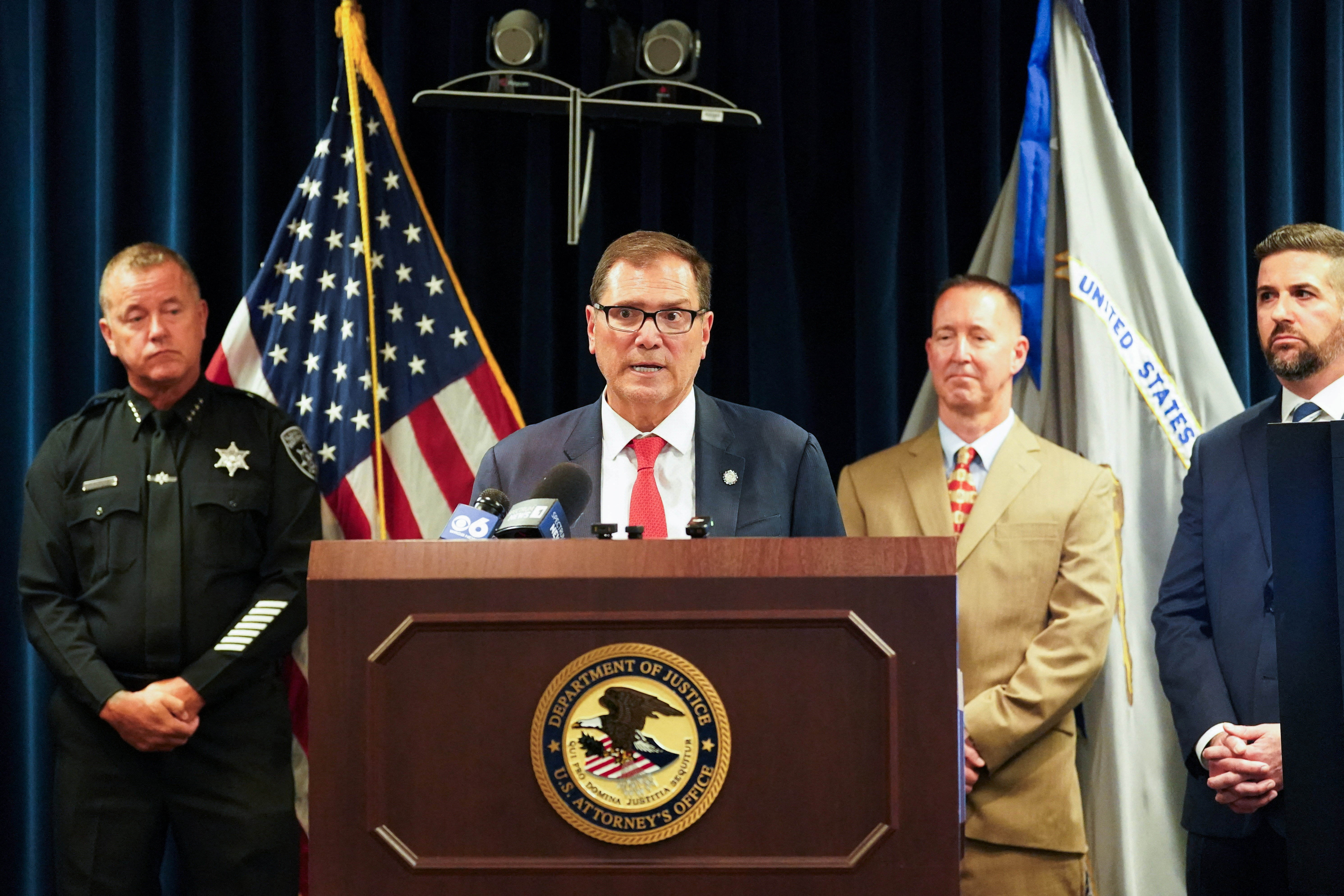 First Assistant U.S. Attorney John A. Sarcone III speaks during a press conference to announce the arrest of a woman accused of plotting to attack the New York State Capitol building in Albany, at the U.S. Courthouse in Albany, New York, U.S., August 20, 2026. According to a criminal complaint, Jessica Bowie, 35, allegedly pledged allegiance to ISIS and planned an attack on the Capitol building. REUTERS/Cindy Schultz
