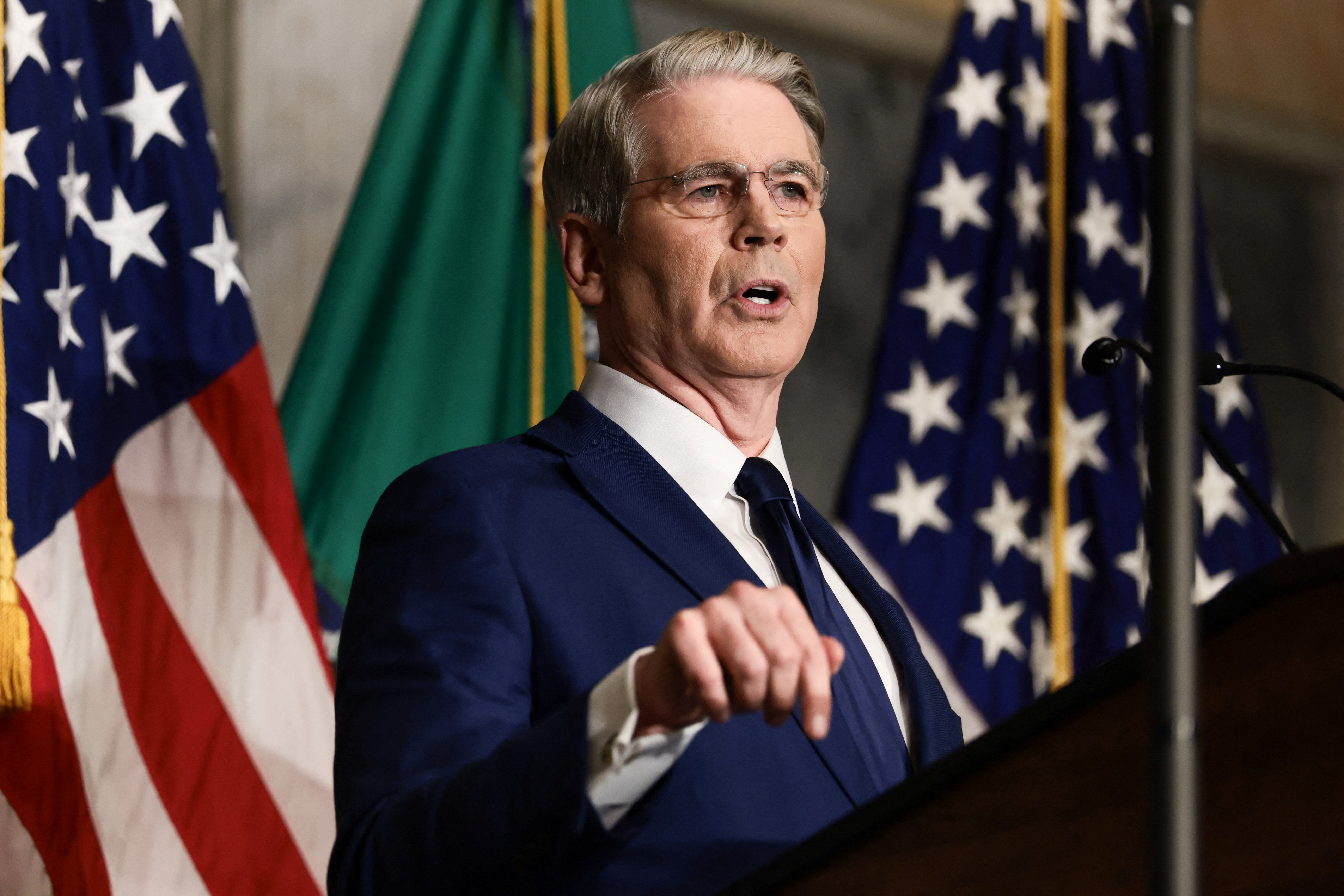 U.S. Treasury Secretary Scott Bessent speaks during a press conference to outline further sanctions against Iran, at the Treasury Department in Washington, D.C., U.S., August 24, 2026. REUTERS/Evelyn Hockstein TPX IMAGES OF THE DAY
