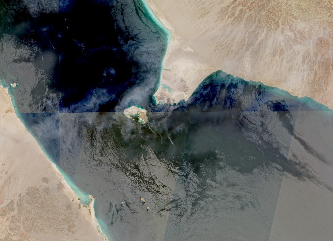 A satellite image shows Bab al-Mandeb strait.