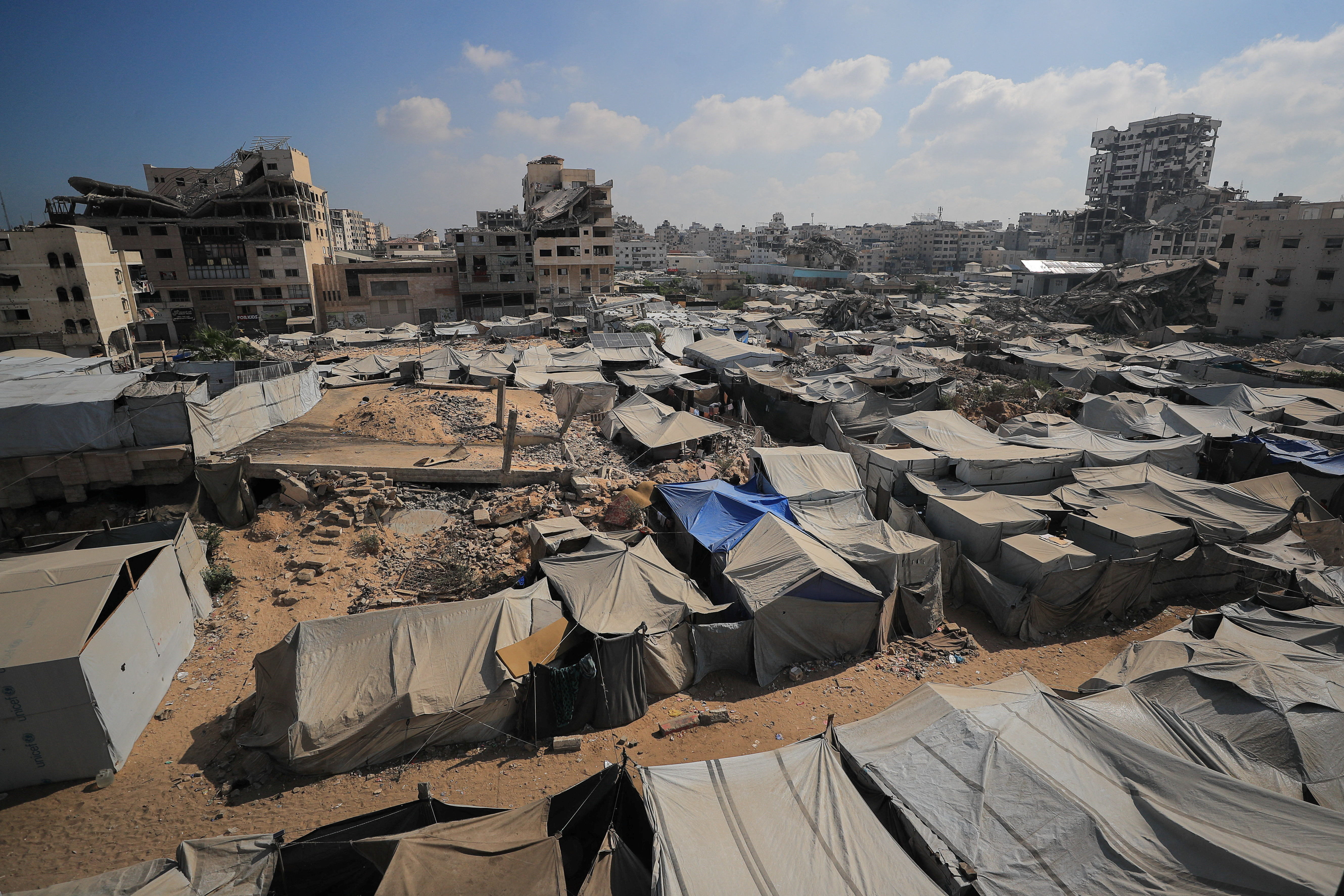 A tent camp sheltering displaced Palestinians in Gaza City [File: Dawoud Abu Alkas/Reuters]