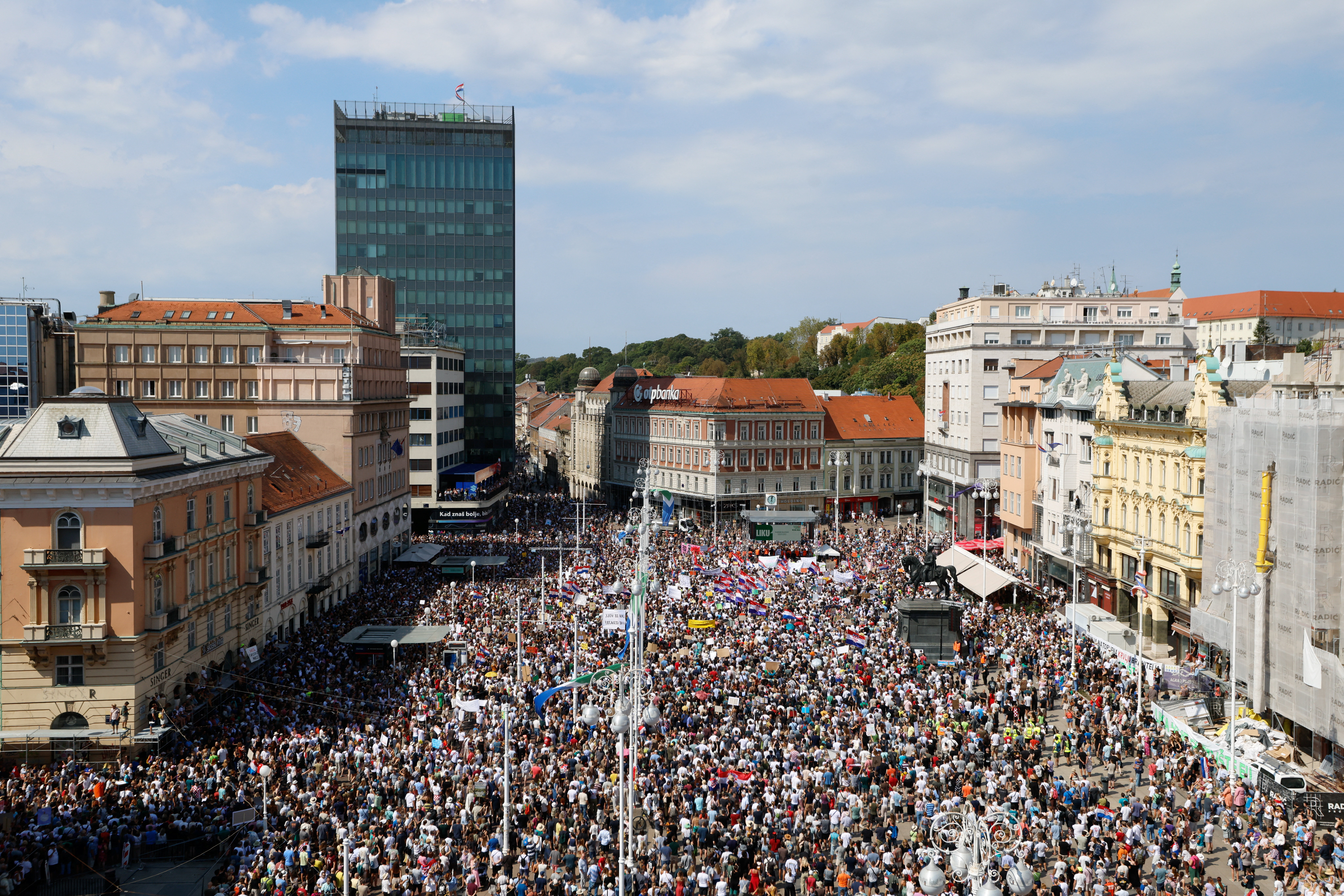 People protest demanding urgent action over illegally dumped hazardous waste in the Lika region and warning of risks to groundwater and public health, in Zagreb, Croatia, September 5, 2026. REUTERS/Borut Zivulovic