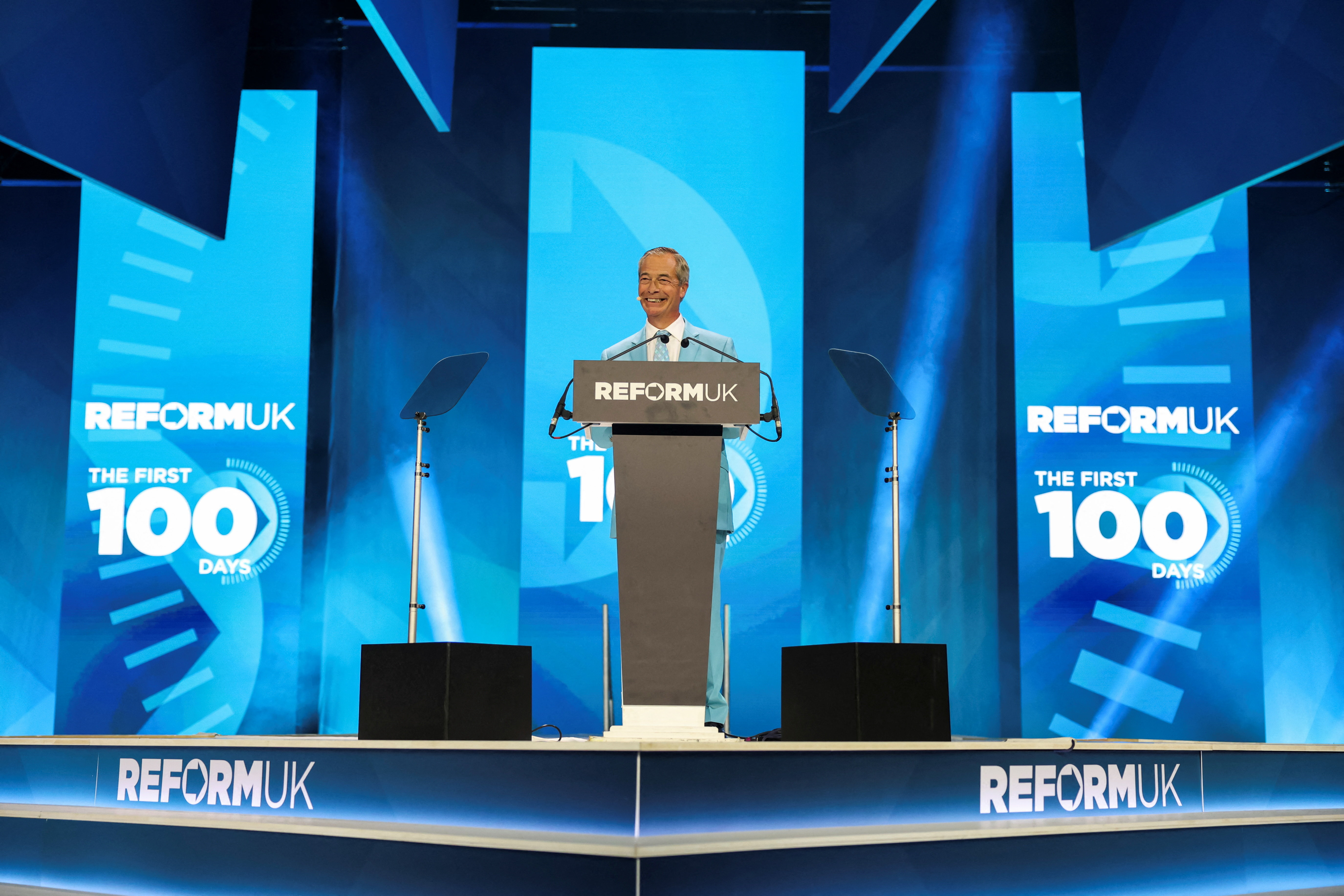 Britain's Reform UK party leader and MP for Clacton, Nigel Farage speaks during the Reform UK party conference, in Birmingham, Britain, September 5, 2026. REUTERS/Temilade Adelaja