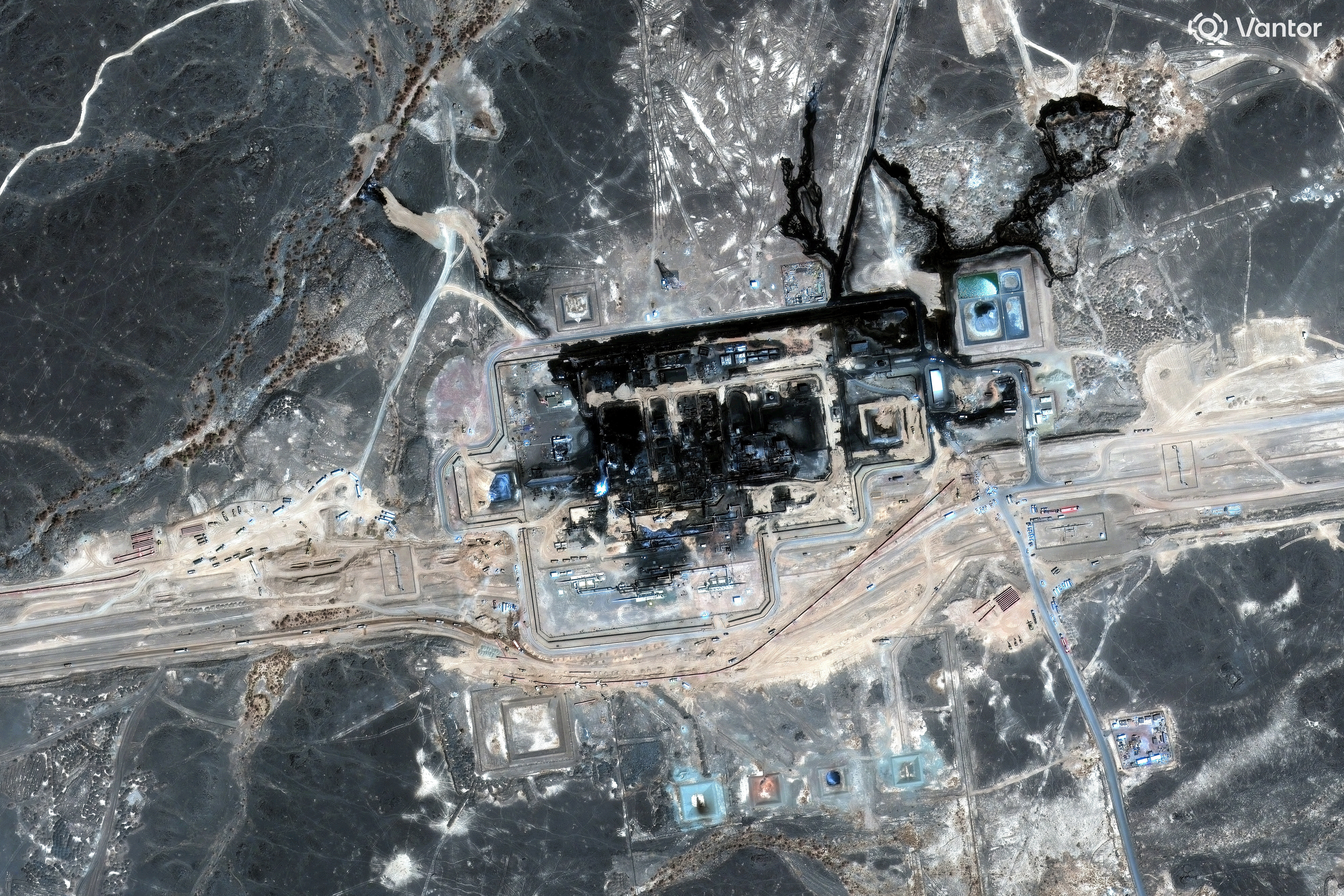 A satellite image shows the Saudi Arabia East-West pipeline after it was attacked on September 11