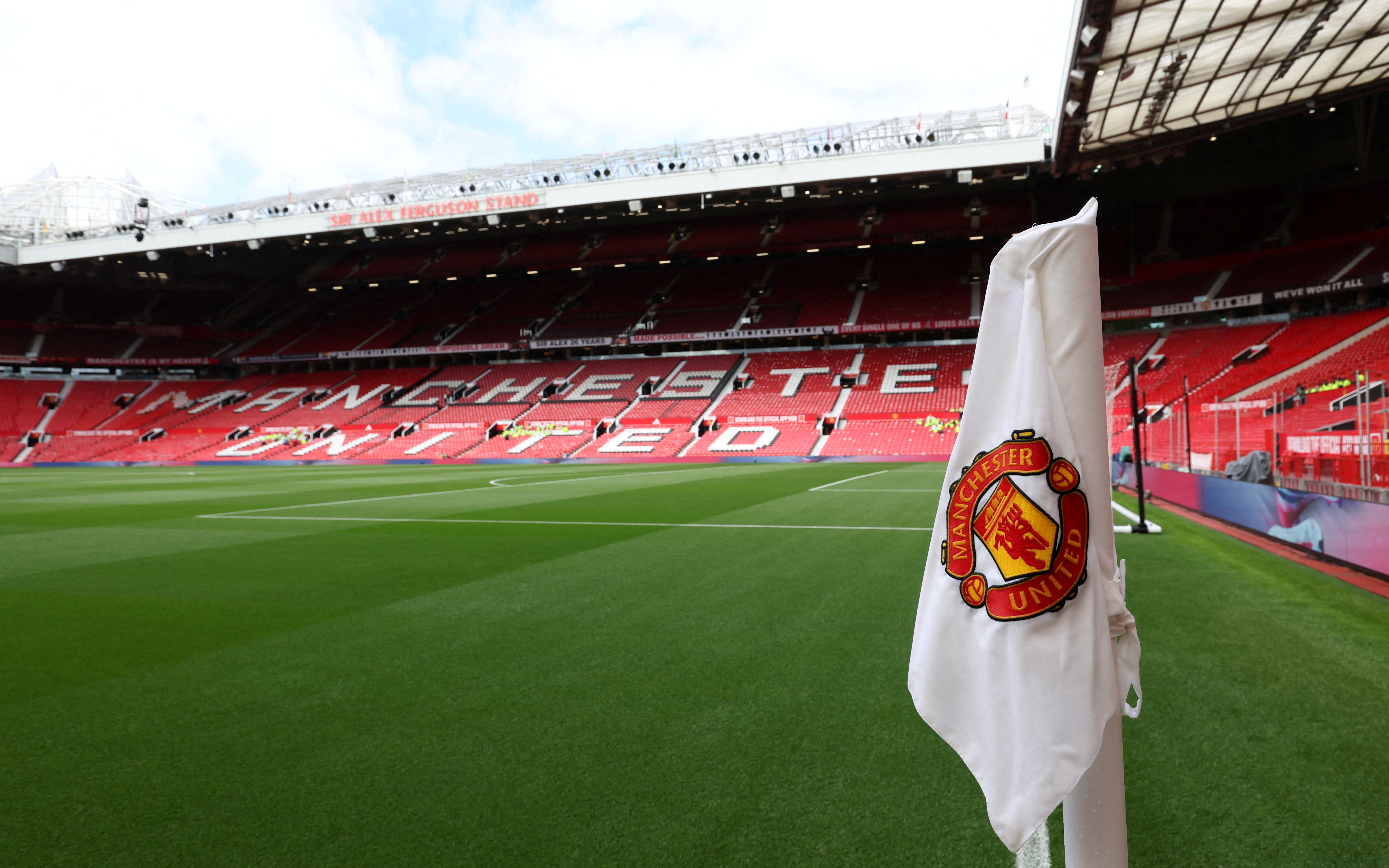 General view of a Manchester United branded corner flag inside the stadium