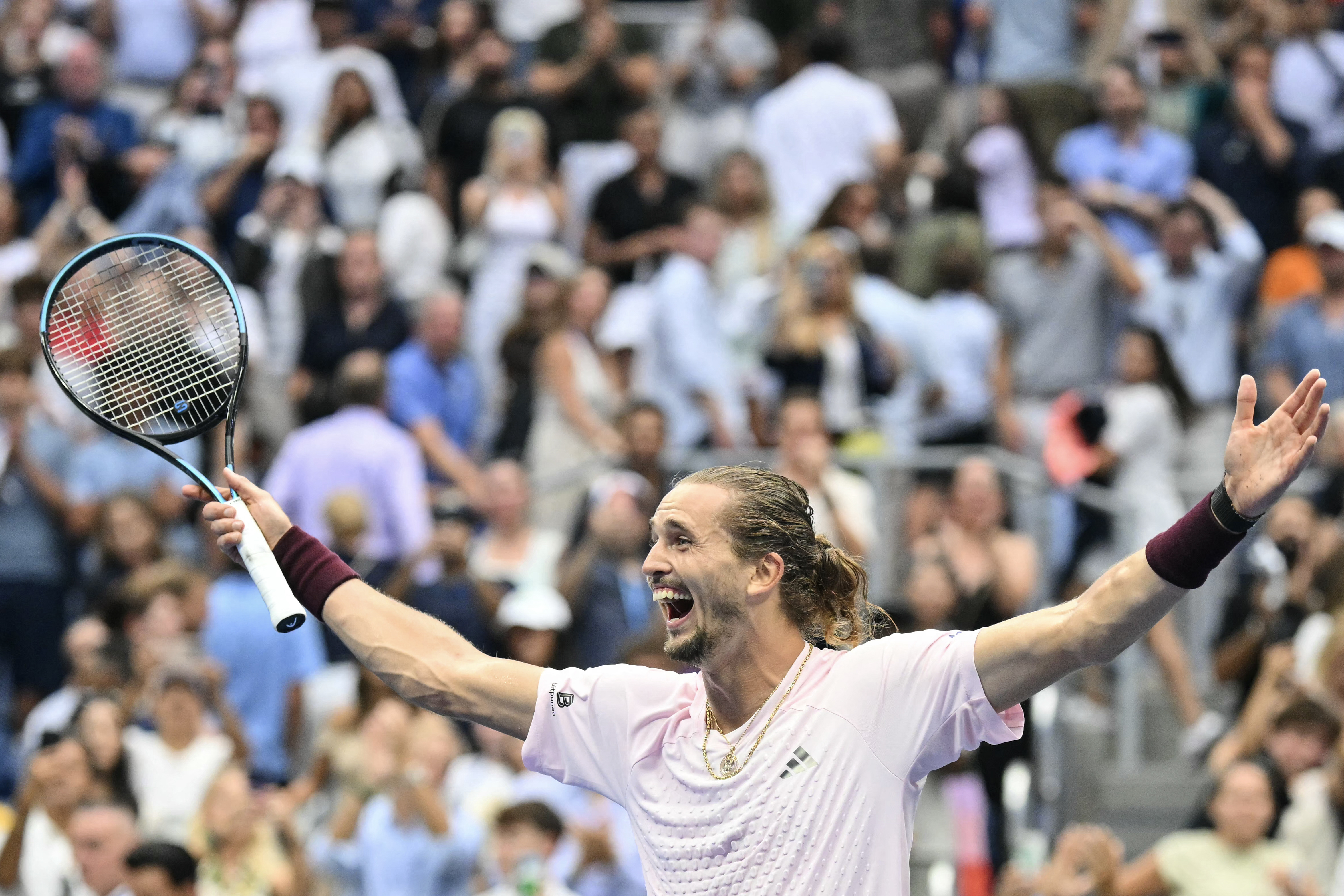Germany's Alexander Zverev celebrates defeating USA's Ben Shelton in the men's singles final tennis match on day fifteen of the US Open tennis tournament at the USTA Billie Jean King National Tennis Center in New York on September 13, 2026. (Photo by ANGELA WEISS / AFP)