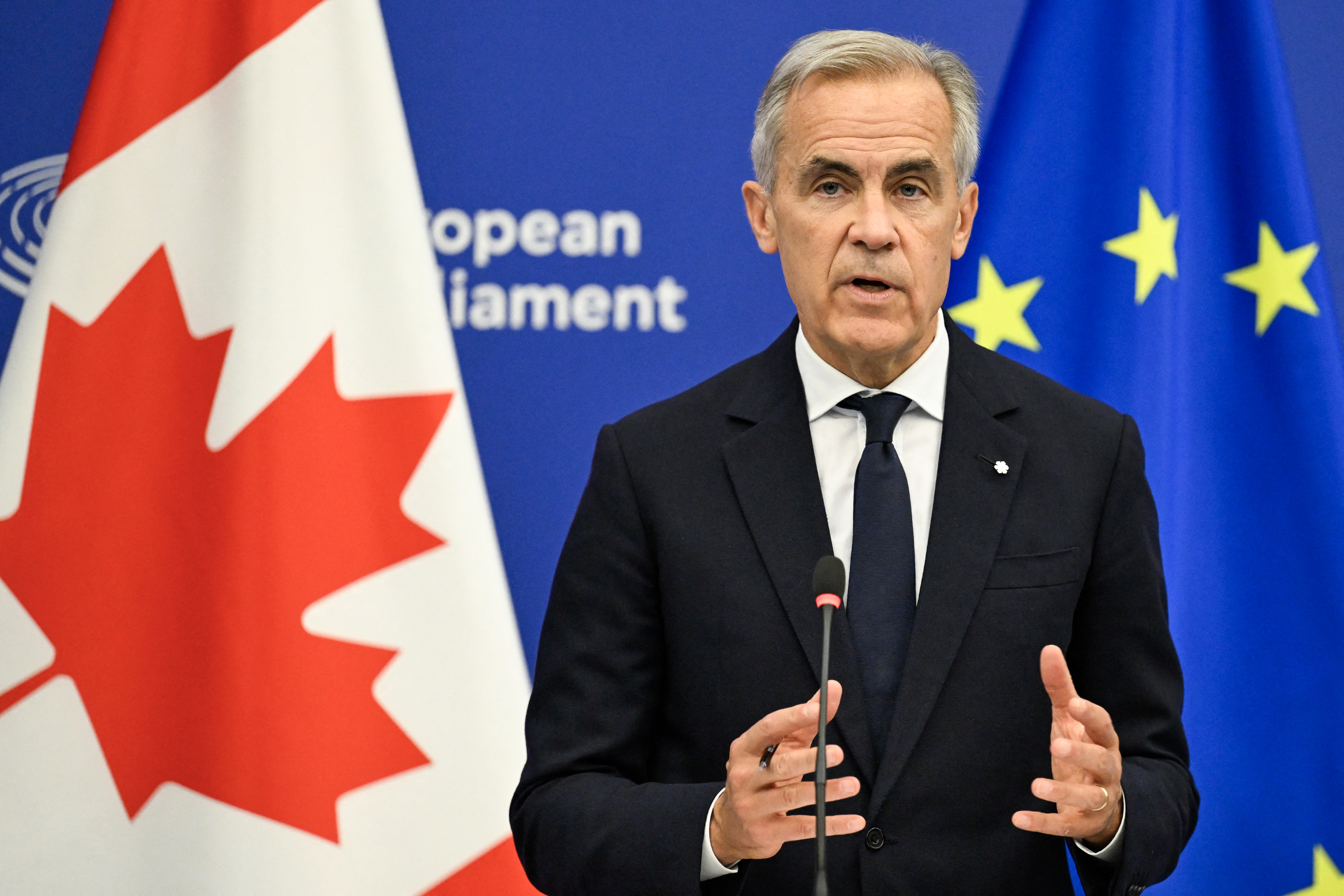 Canadian Prime Minister Mark Carney delivers a speech.