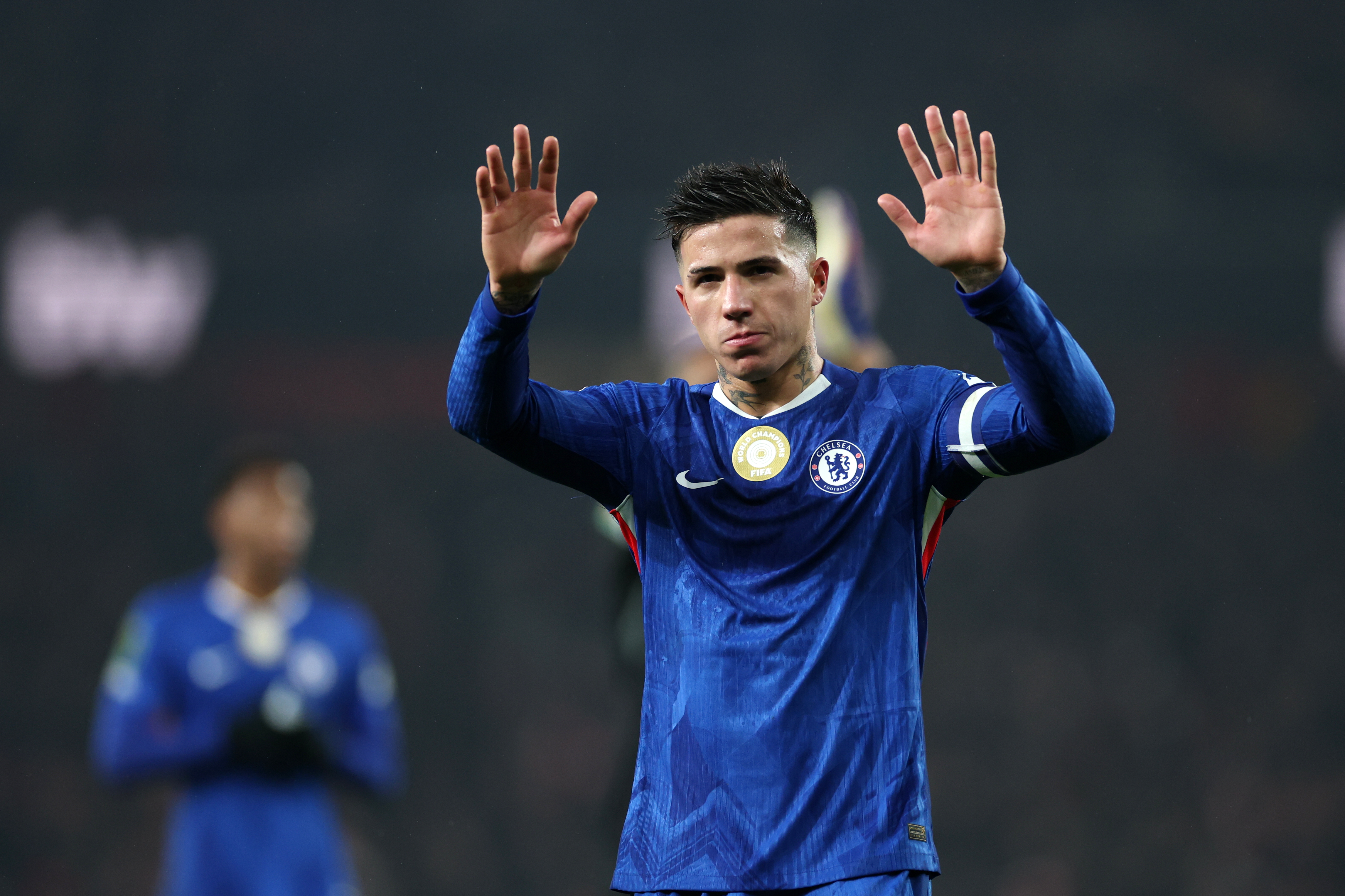 Chelsea's Enzo Fernandez greets fans