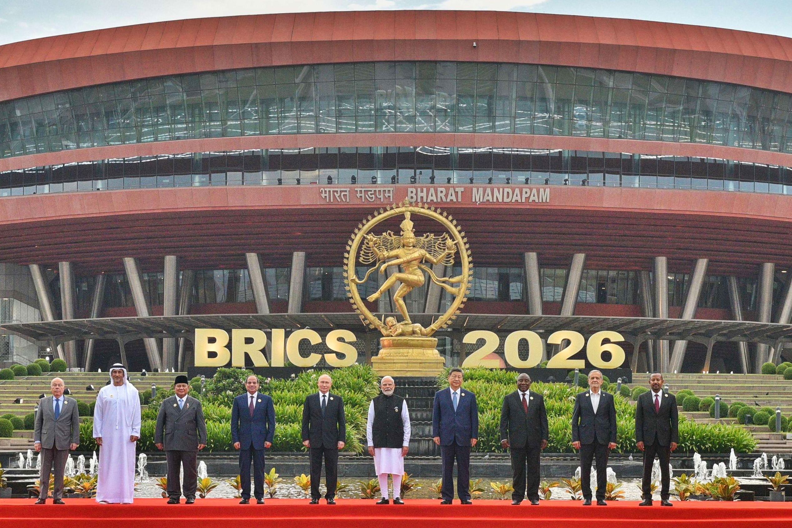 BRICS leaders pose for a group photo during a summit in New Delhi, India