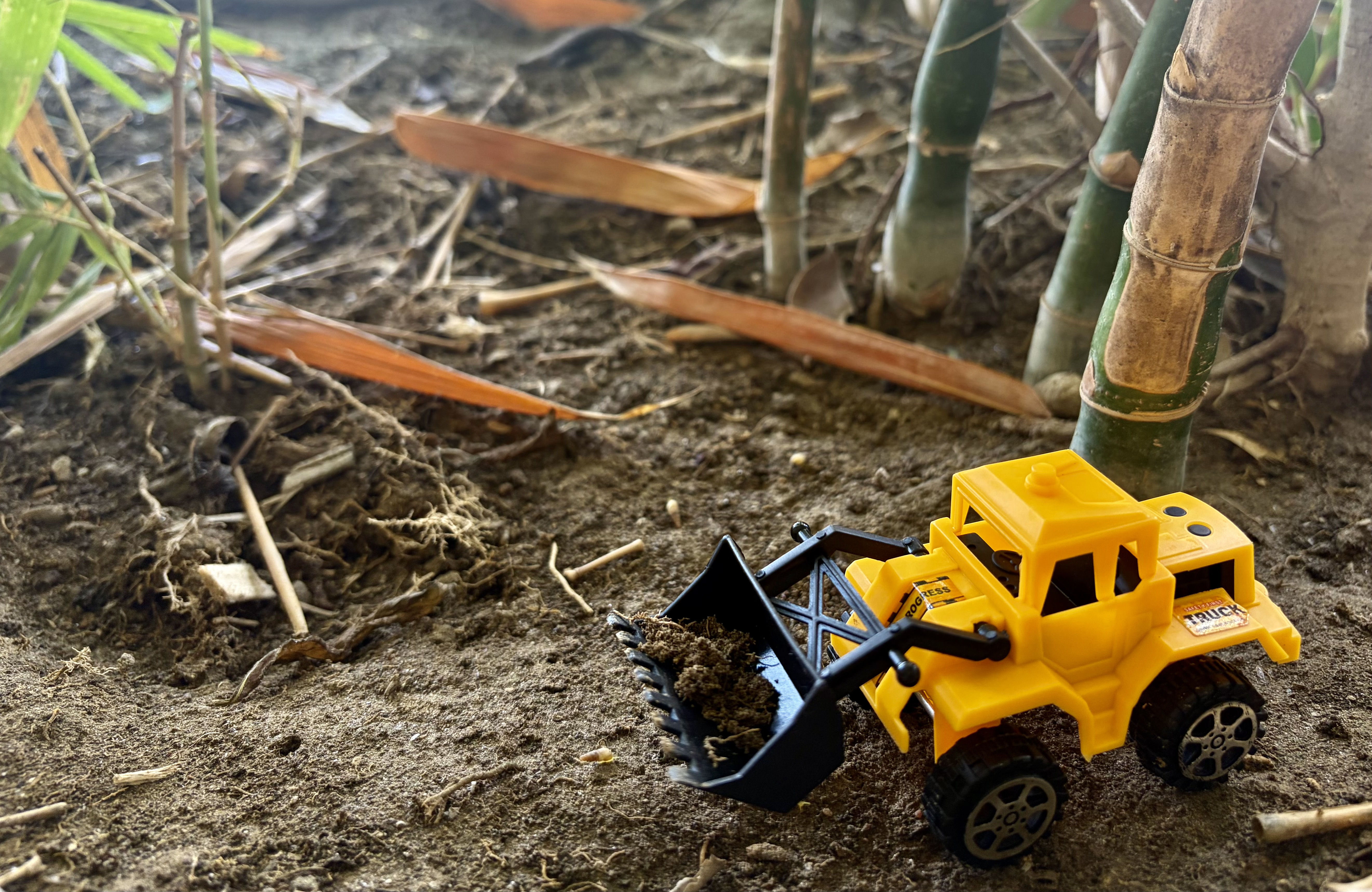 A toy truck, one of many playthings provided by nonprofits for children at Nepal's shelters who are without their parents [Jigyasa Mishra/ Al Jazeera]