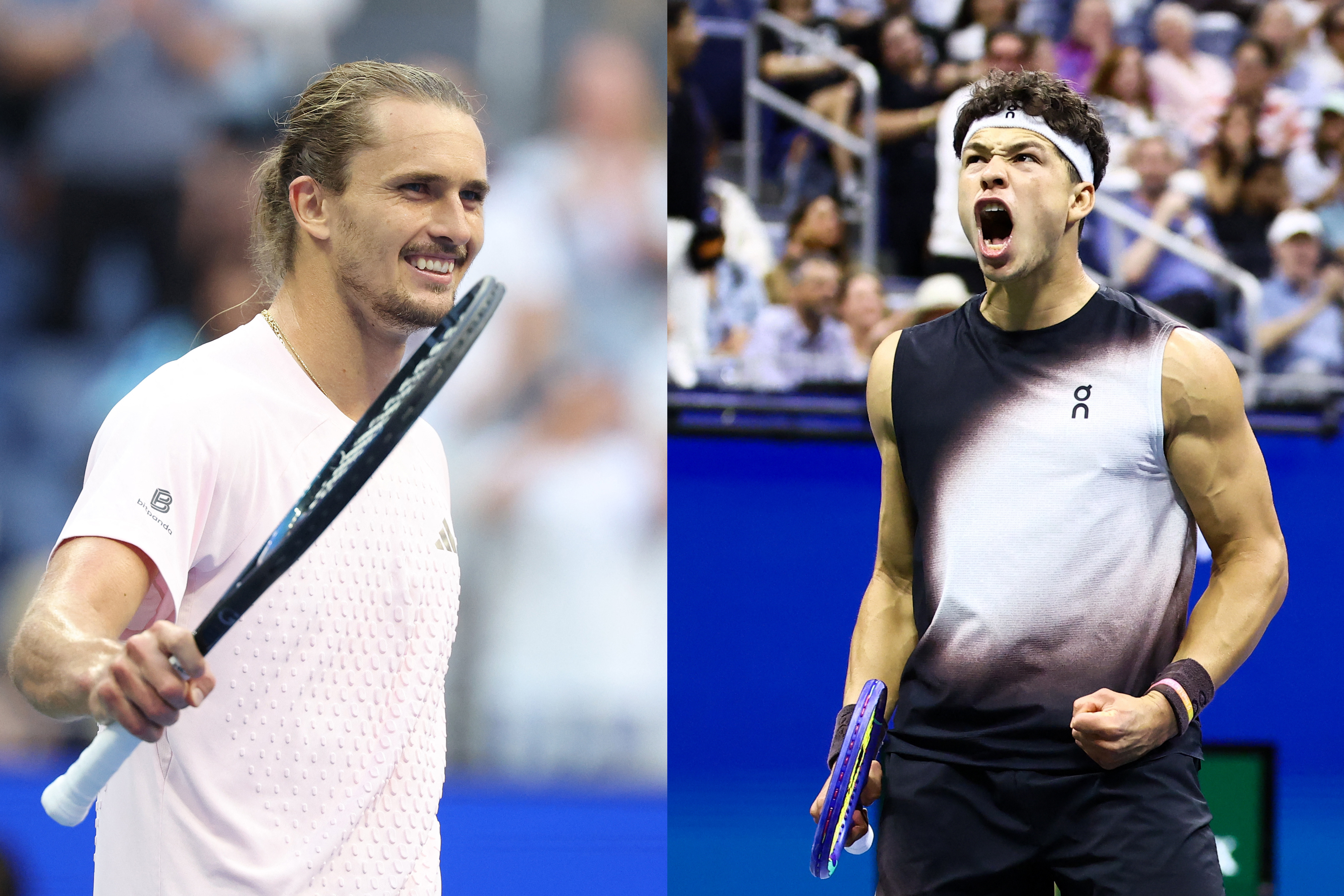 Top seed Alexander Zverev (left) will take on American sensation Ben Shelton in the US Open men's singles final on Sunday [Charly Triballeau, Al Bello/Getty Images/AFP]