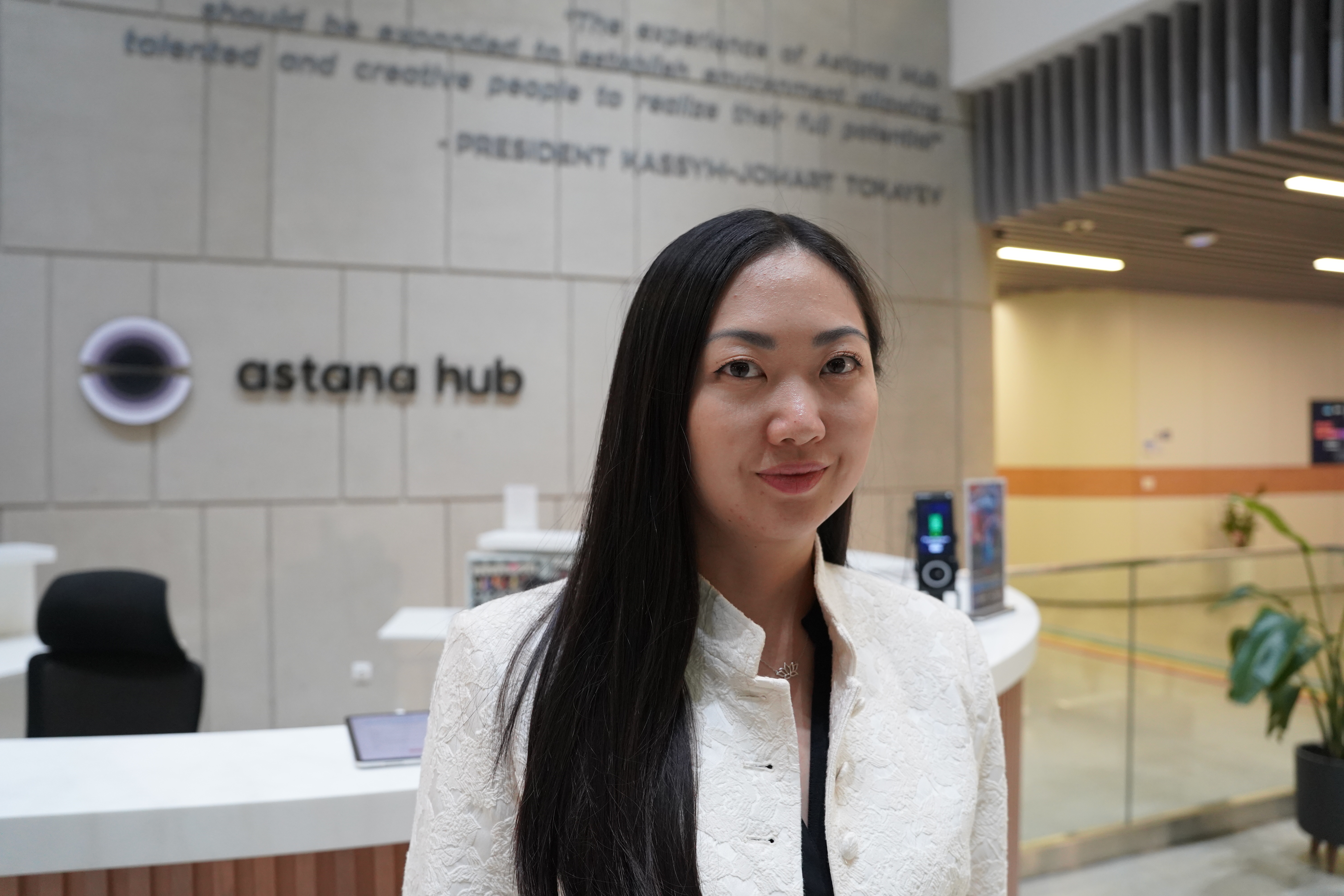 Valeria Tio, Astana Hub’s managing director, smiles at the camera.