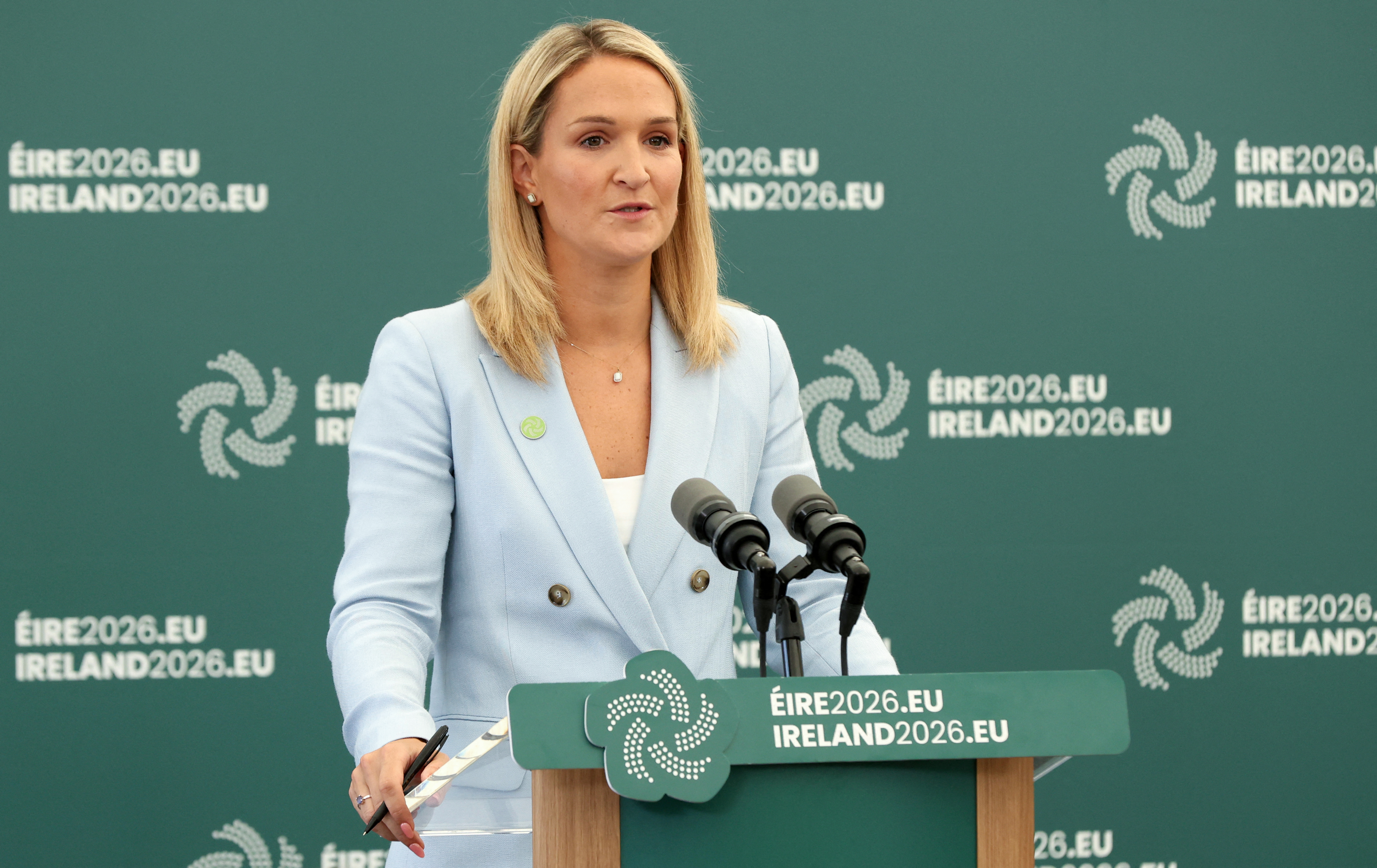 Ireland's Defence and Foreign Minister Helen McEntee takes part in a joint press conference following an informal meeting of EU Foreign Affairs ministers. [AFP]