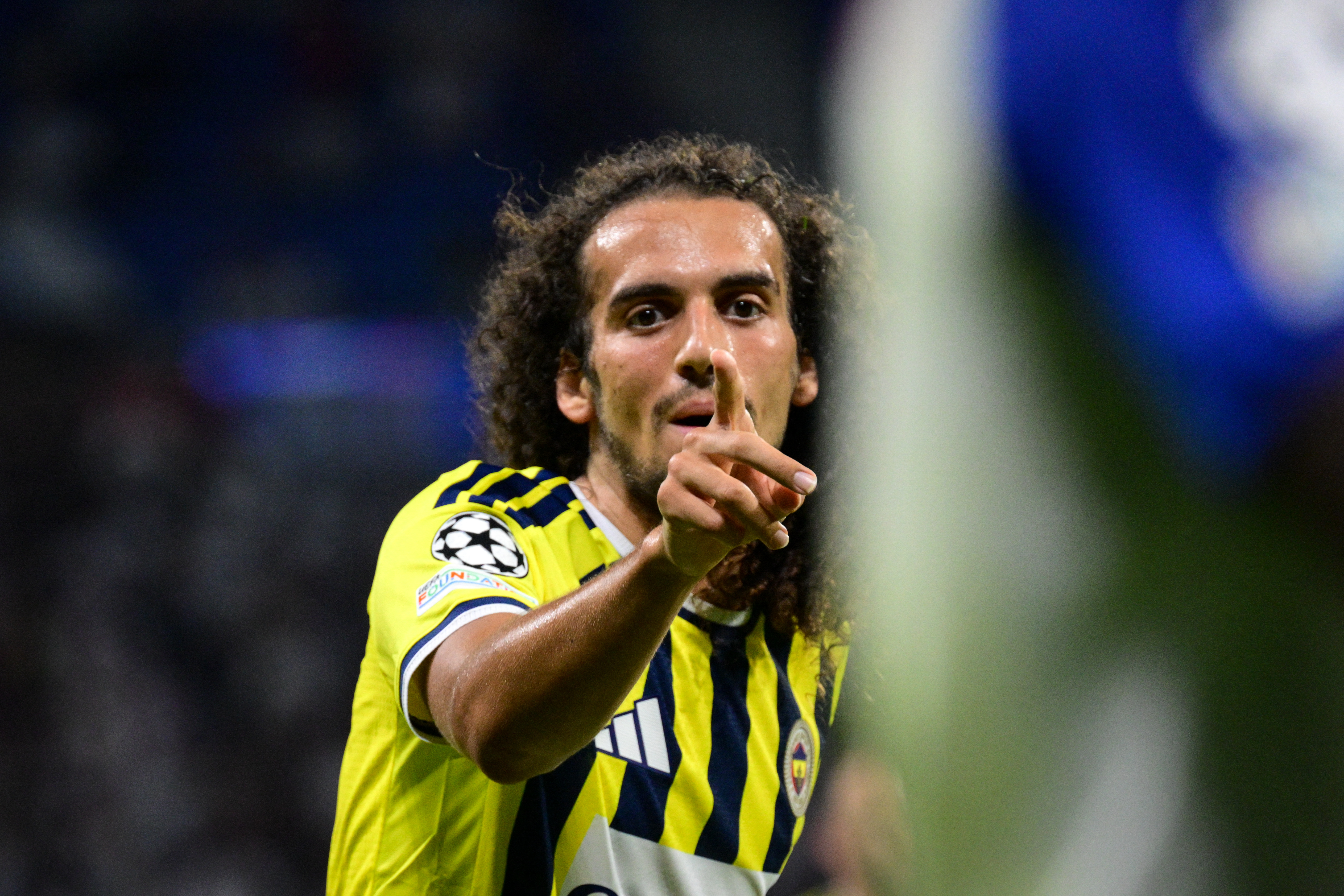 Fenerbahce's French midfielder #06 Matteo Guendouzi gestures during a game.