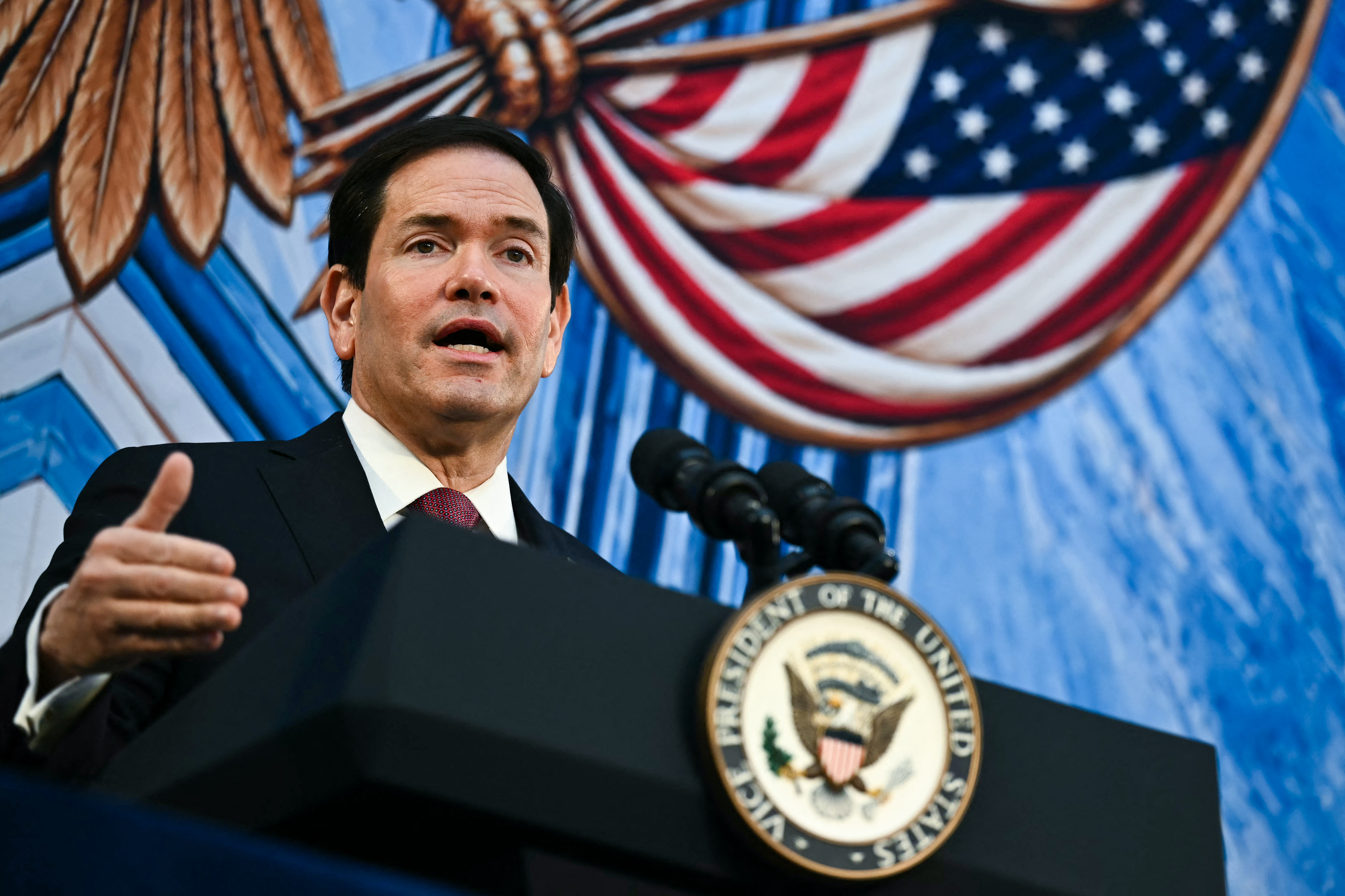US Secretary of State Marco Rubio speaks during a launch event for The Foundry School at the US Institute of Peace in Washington, DC, on September 3, 2026.