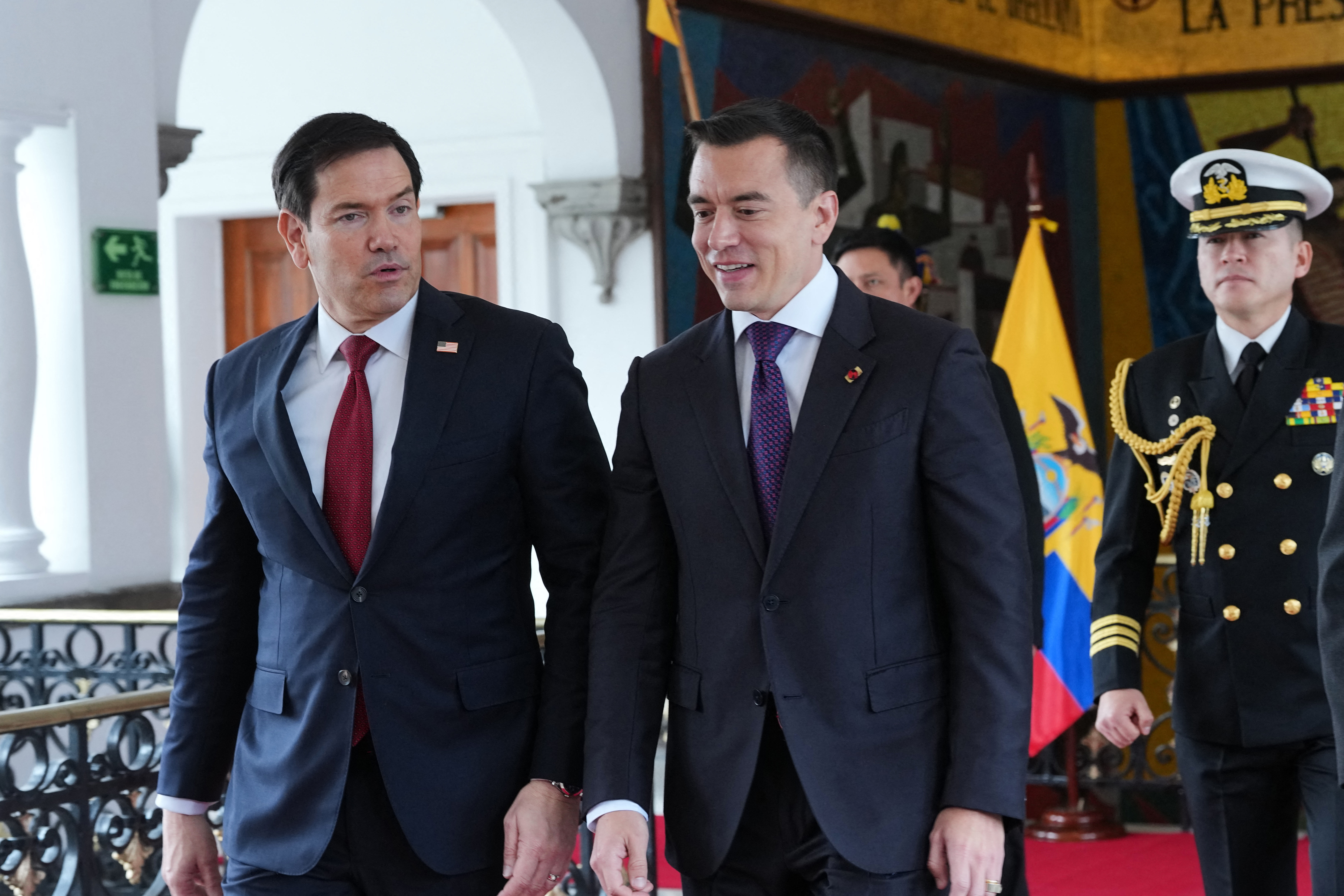 US Secretary of State Marco Rubio is welcomed by Ecuador's President Daniel Noboa at Carondelet Palace in Quito on September 9, 2026.